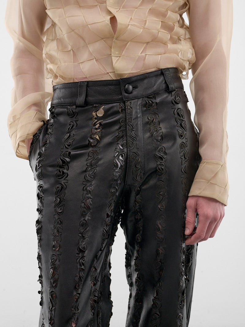 Black Leather Grecas Cut-Out Pants (GRECAS-PANTS-BLACK)
