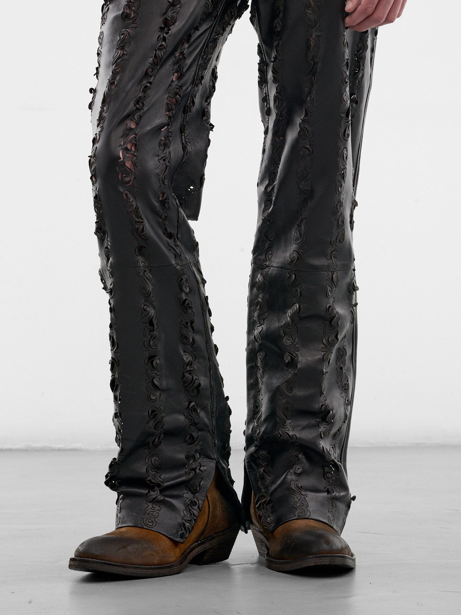 Black Leather Grecas Cut-Out Pants (GRECAS-PANTS-BLACK)