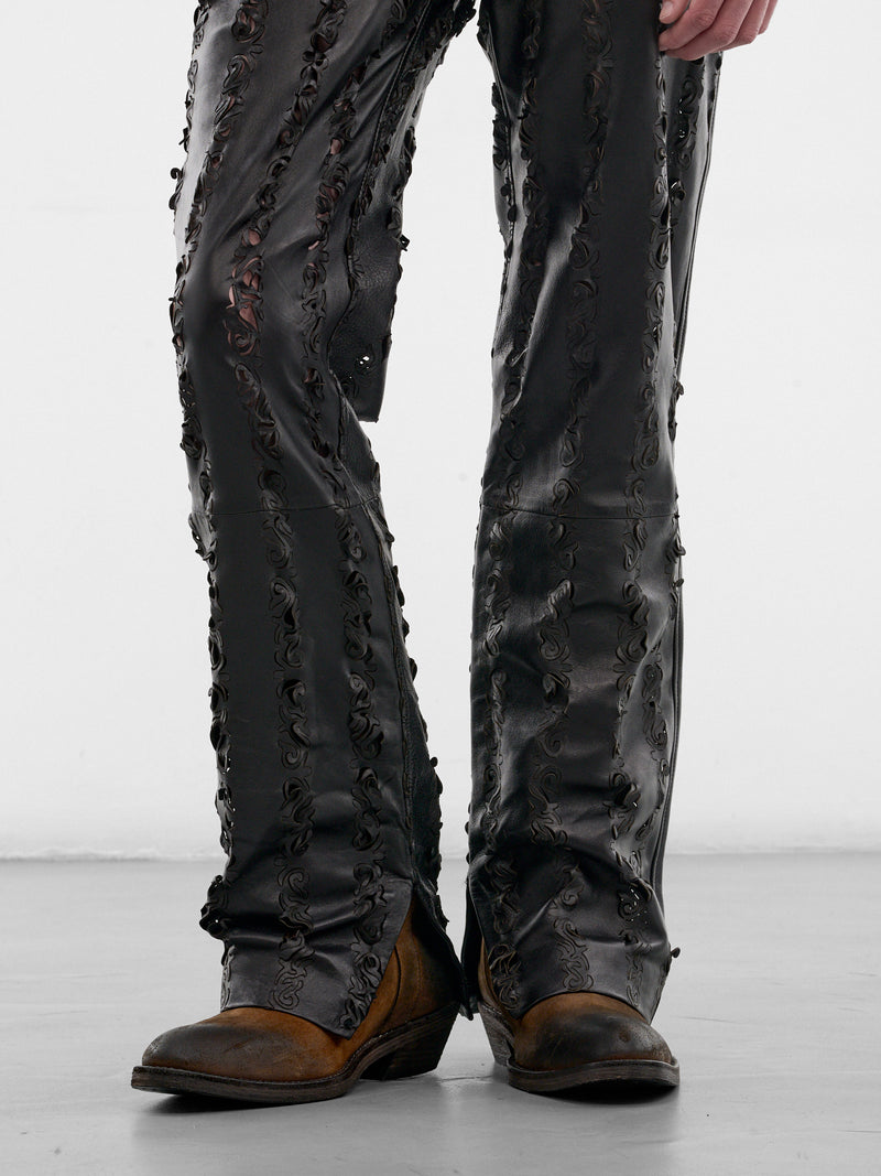 Black Leather Grecas Cut-Out Pants (GRECAS-PANTS-BLACK)