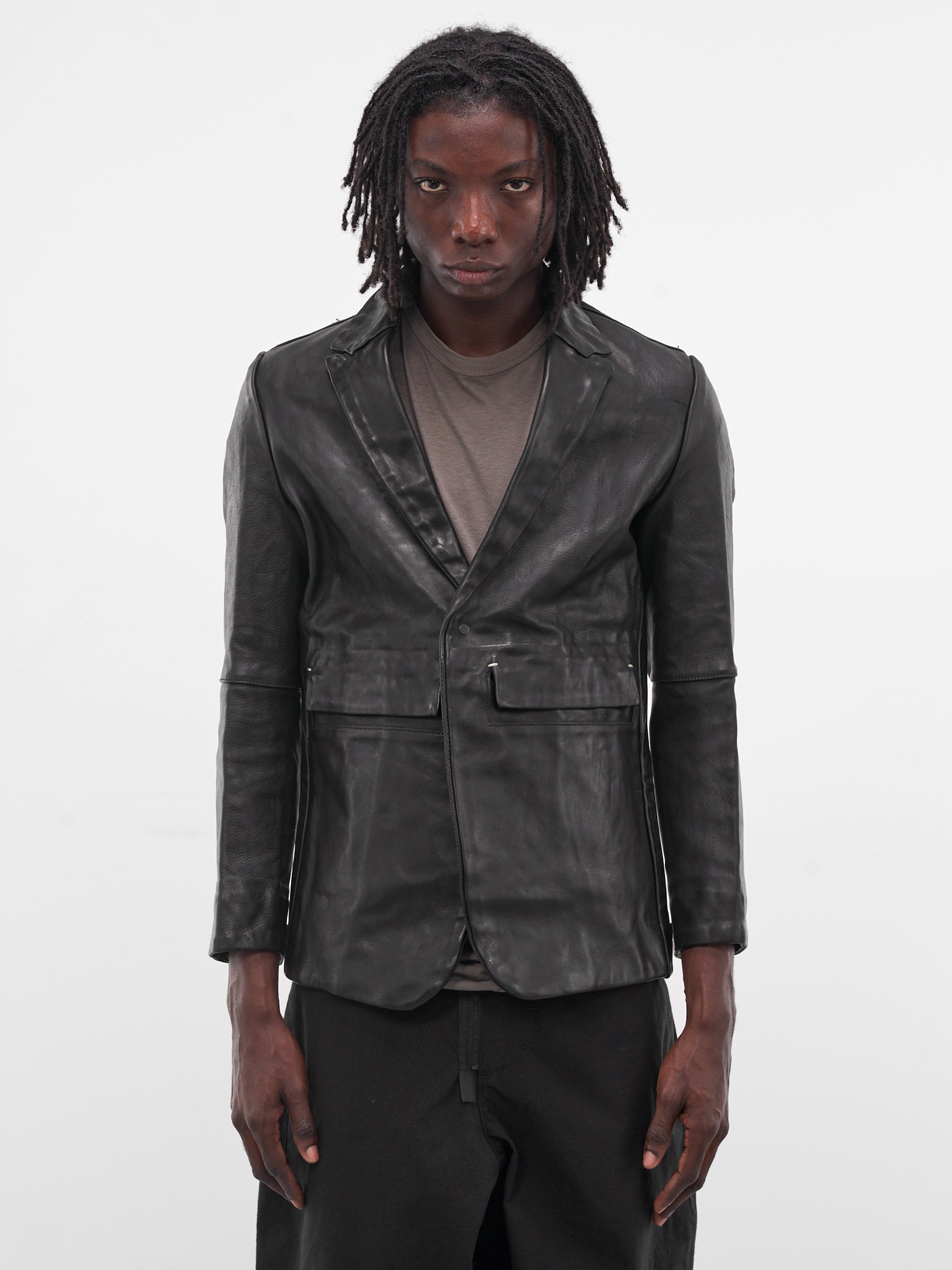 Black Slim Winkled Leather Blazer (GT3-BLACK)