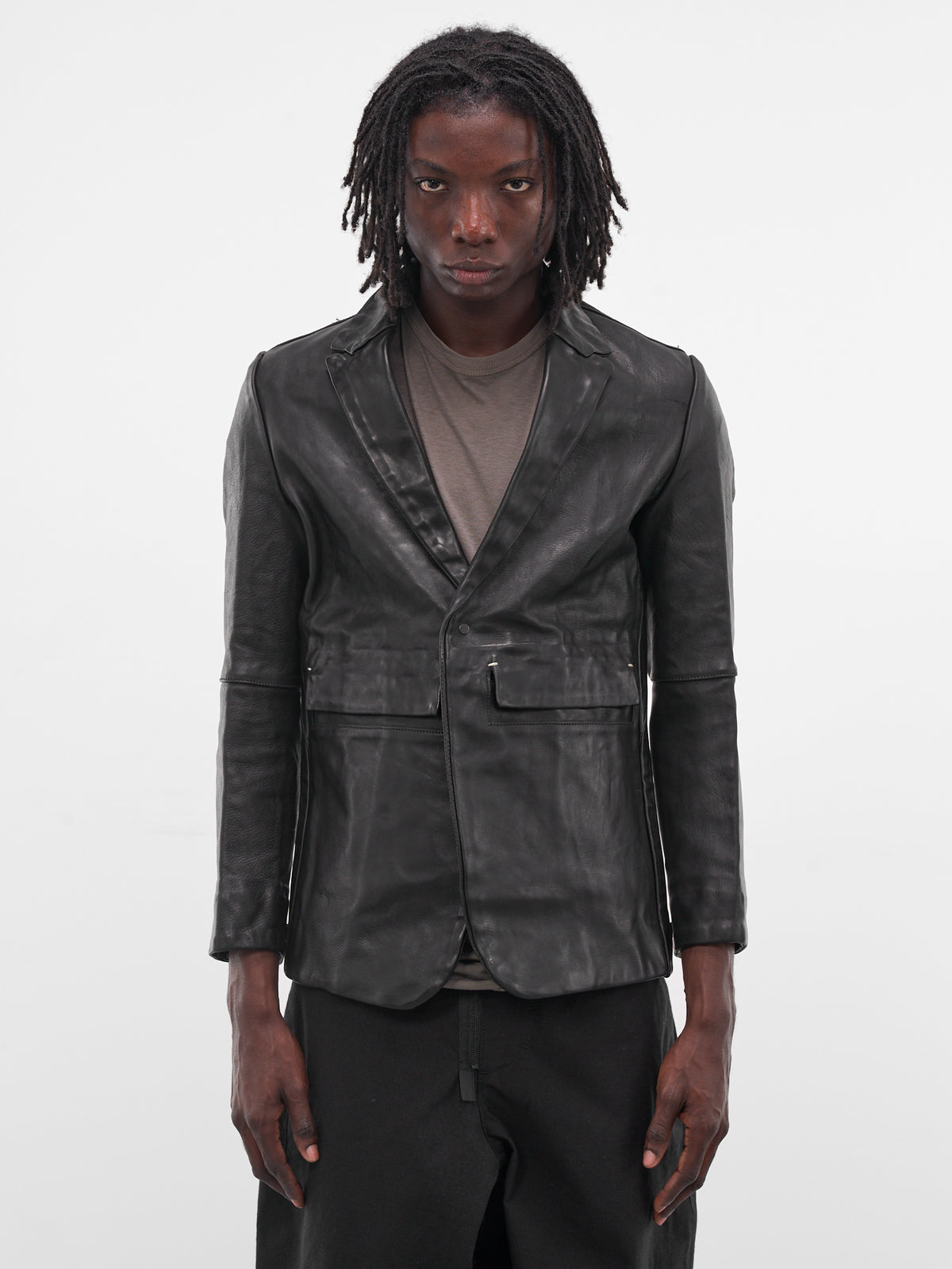 Black Slim Winkled Leather Blazer (GT3-BLACK)