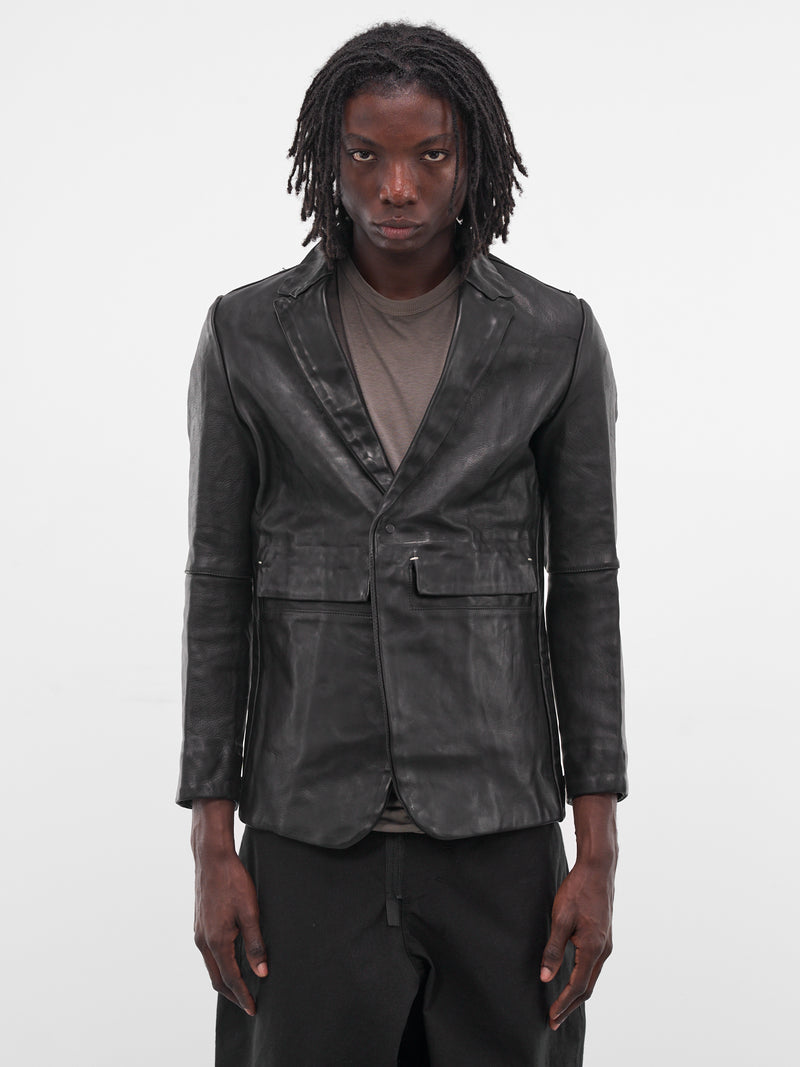 Black Slim Winkled Leather Blazer (GT3-BLACK)