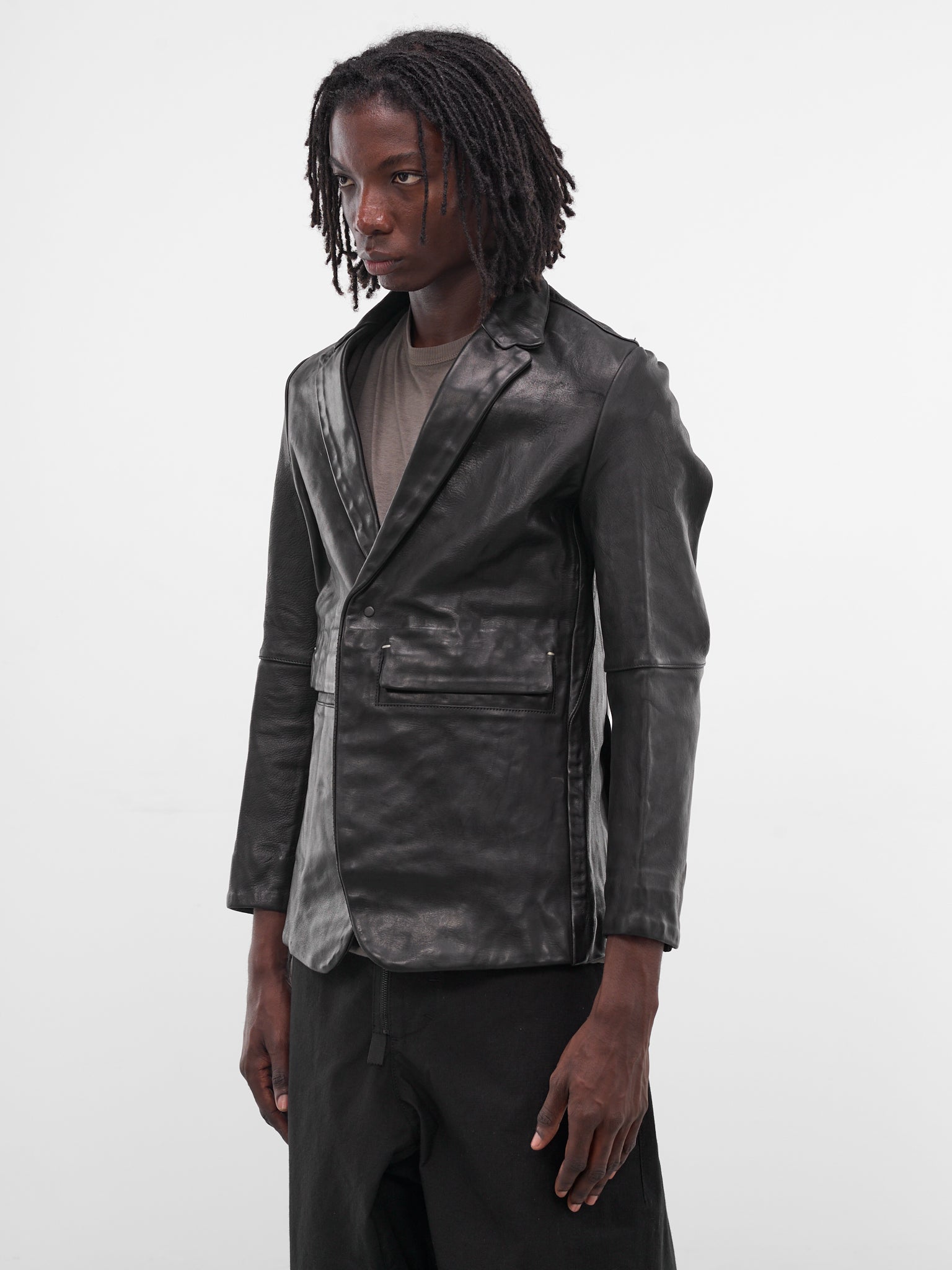 Black Slim Winkled Leather Blazer (GT3-BLACK)