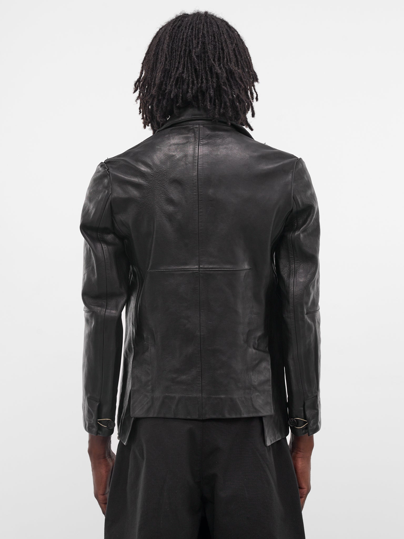 Black Slim Winkled Leather Blazer (GT3-BLACK)