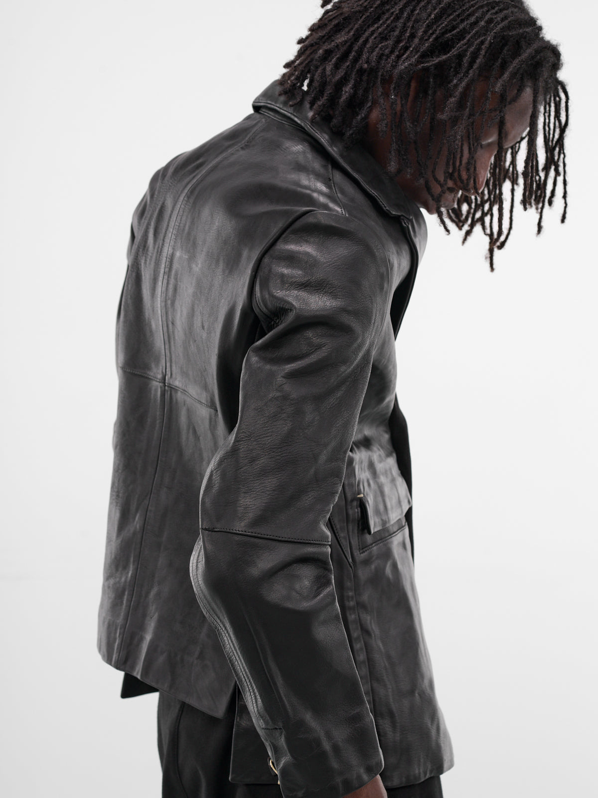 Black Slim Winkled Leather Blazer (GT3-BLACK)