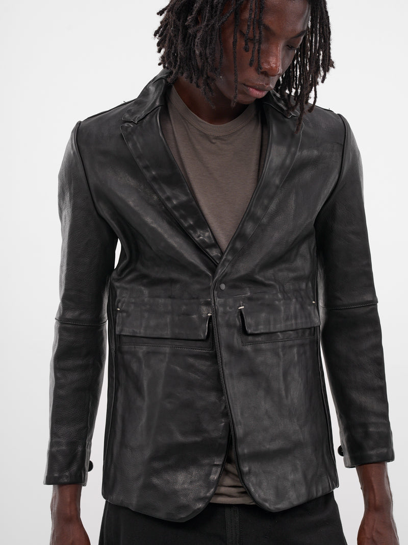 Black Slim Winkled Leather Blazer (GT3-BLACK)