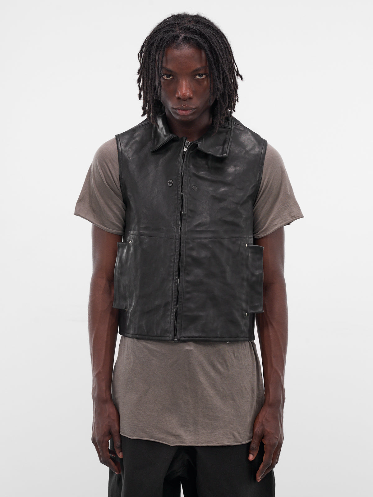 Black Wrinkled Leather Vest (GT4V-BLACK)