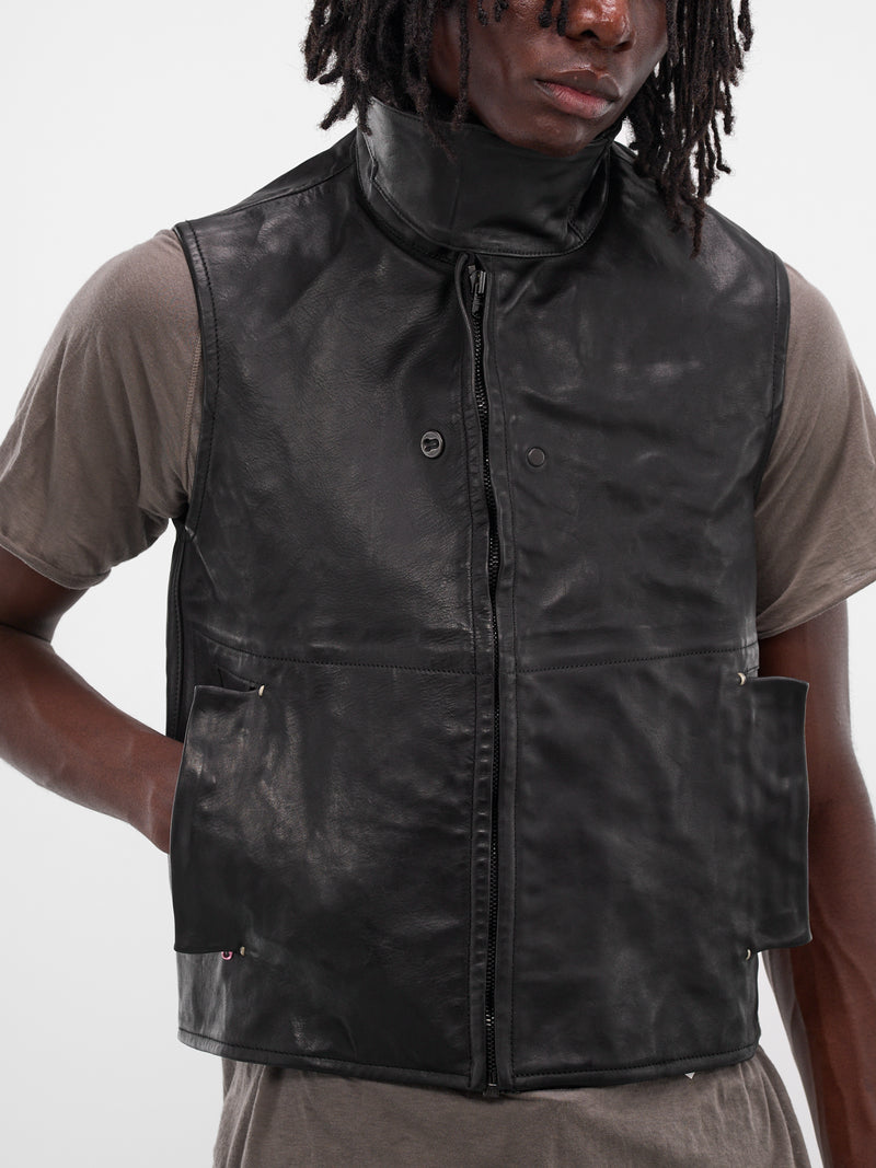 Black Wrinkled Leather Vest (GT4V-BLACK)