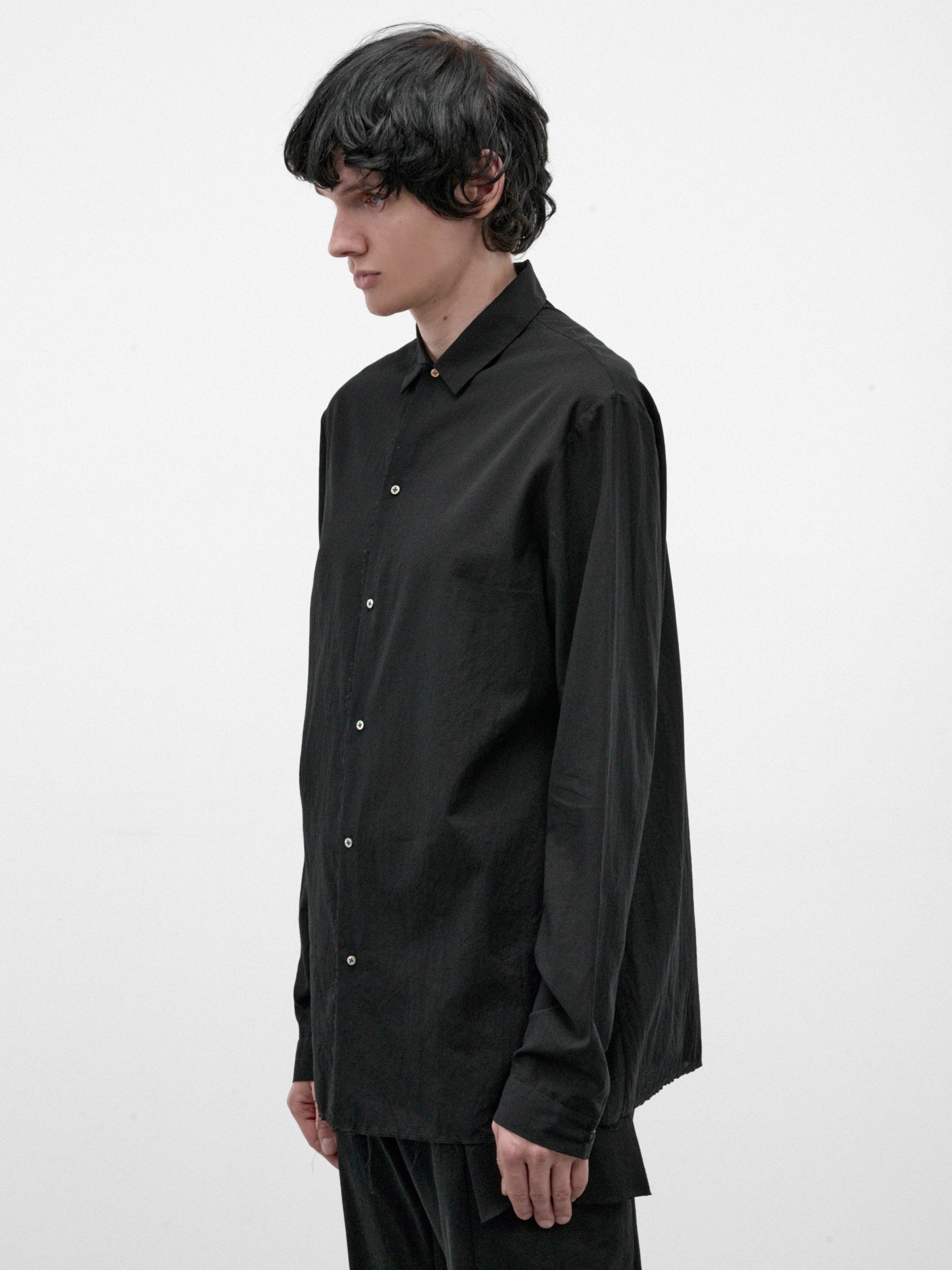 Black Cotton Button-Up Shirt (H222-CXL3-BLACK)