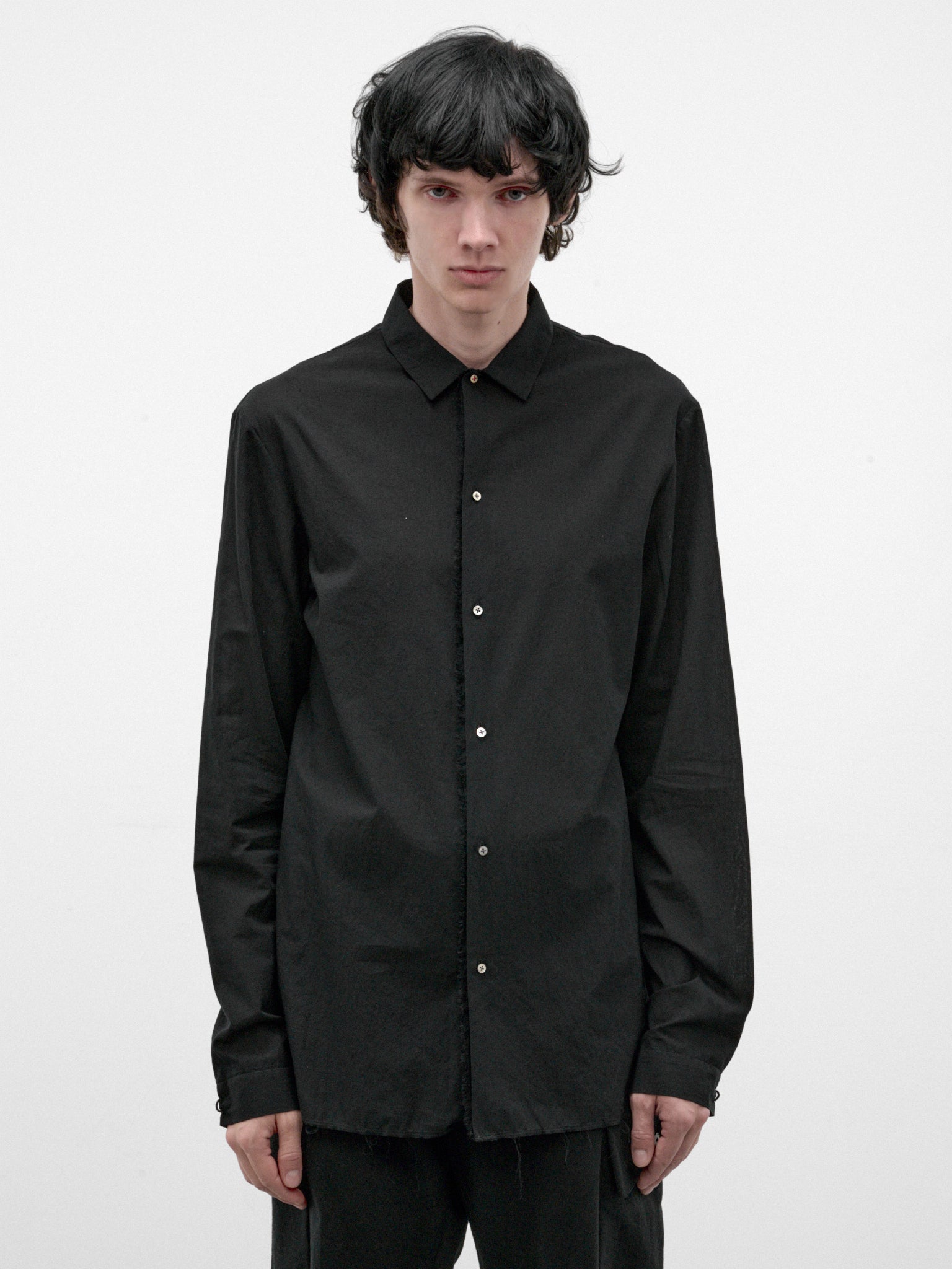 Black Cotton Button-Up Shirt (H222-CXL3-BLACK)