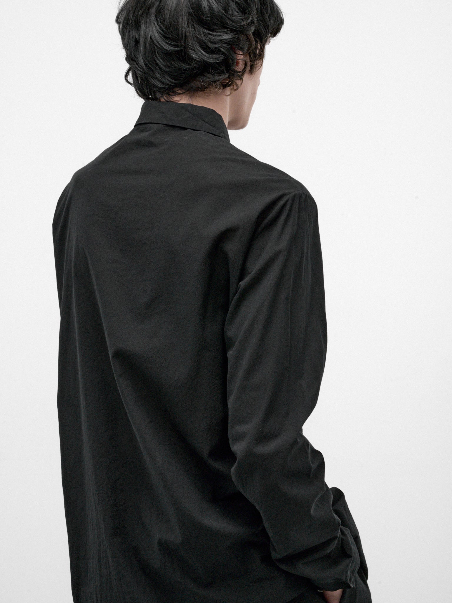 Black Cotton Button-Up Shirt (H222-CXL3-BLACK)
