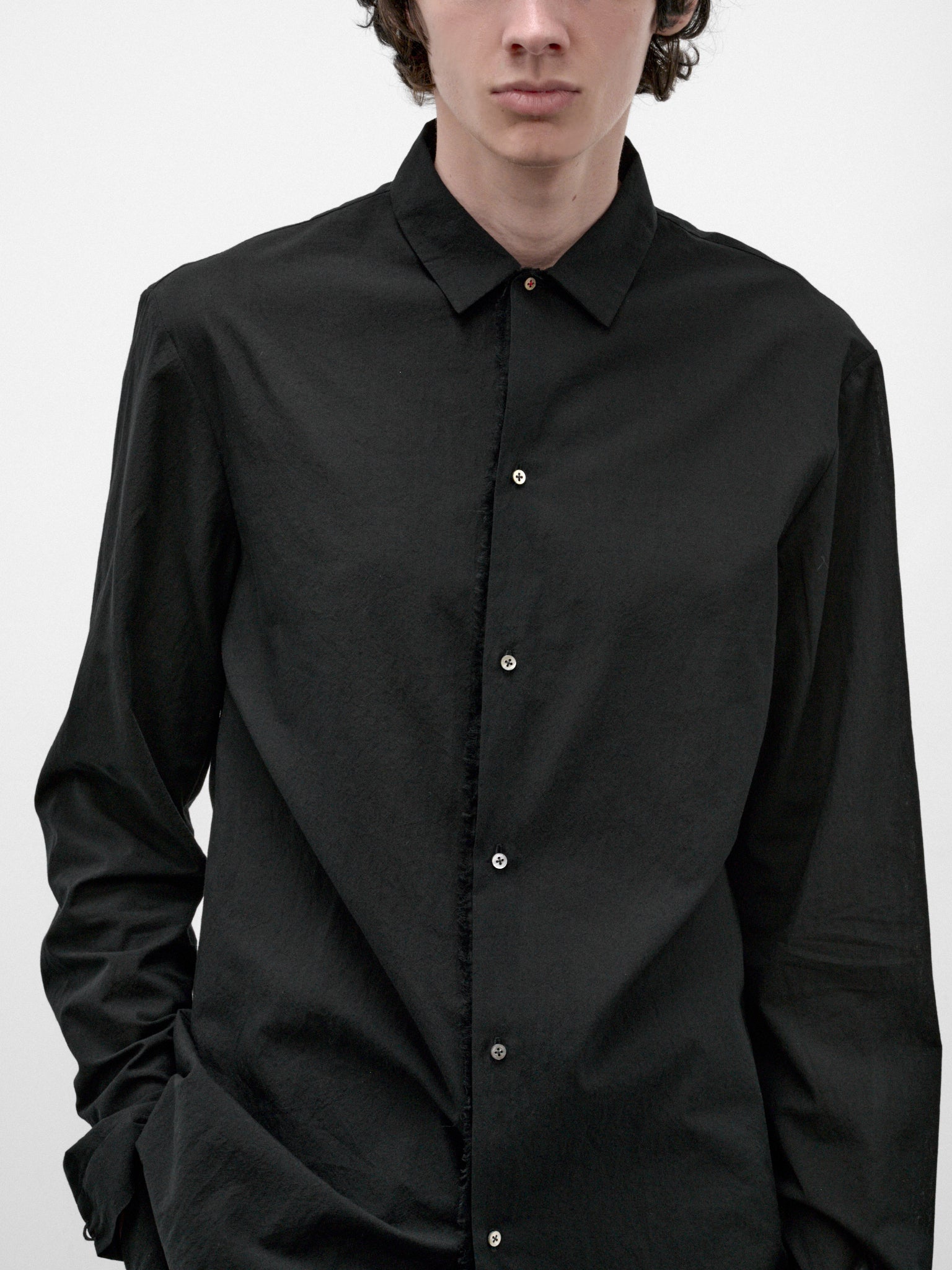 Black Cotton Button-Up Shirt (H222-CXL3-BLACK)