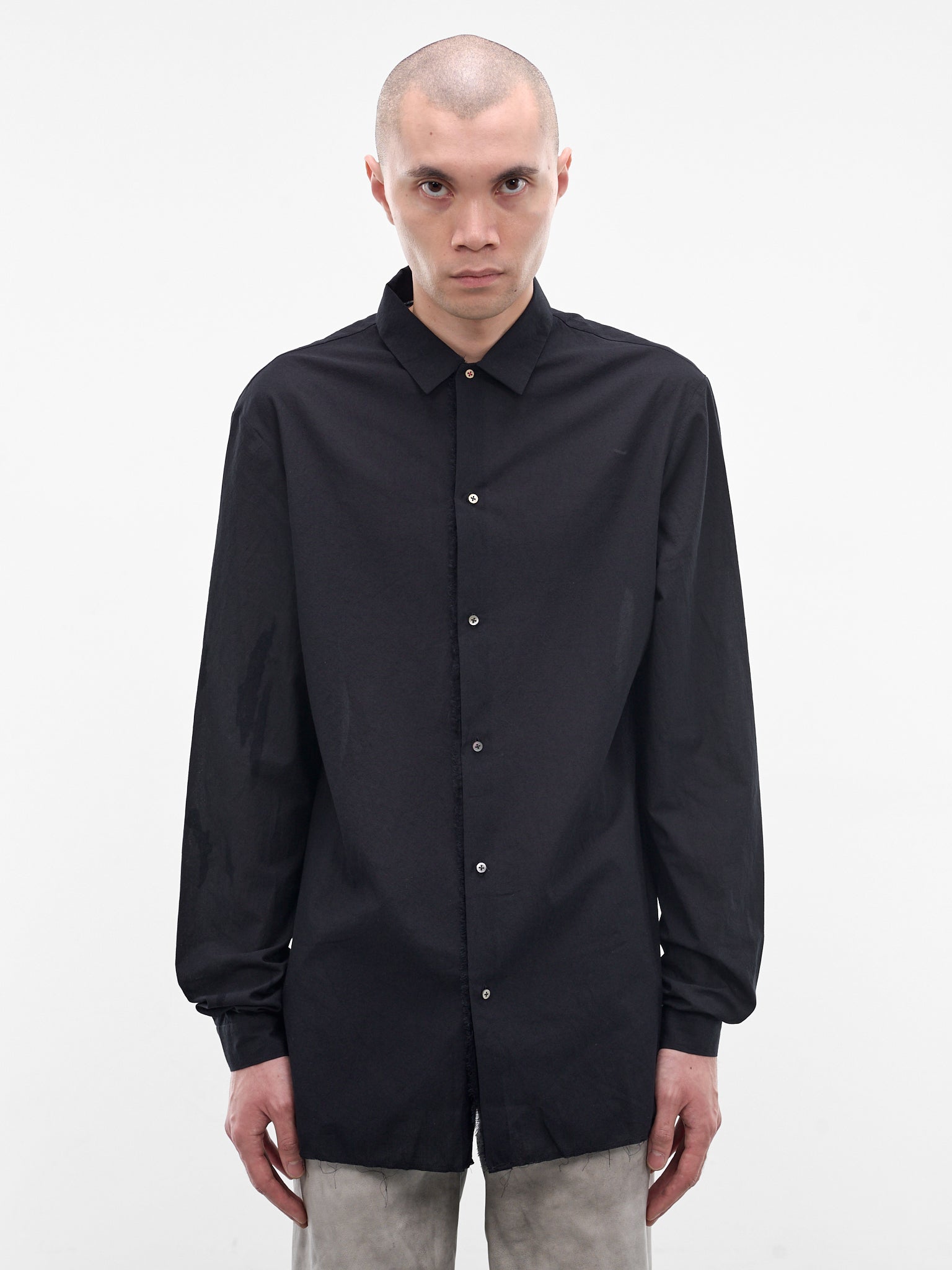 Black Cotton Button-Up Shirt (H222-CXL3-BLACK)