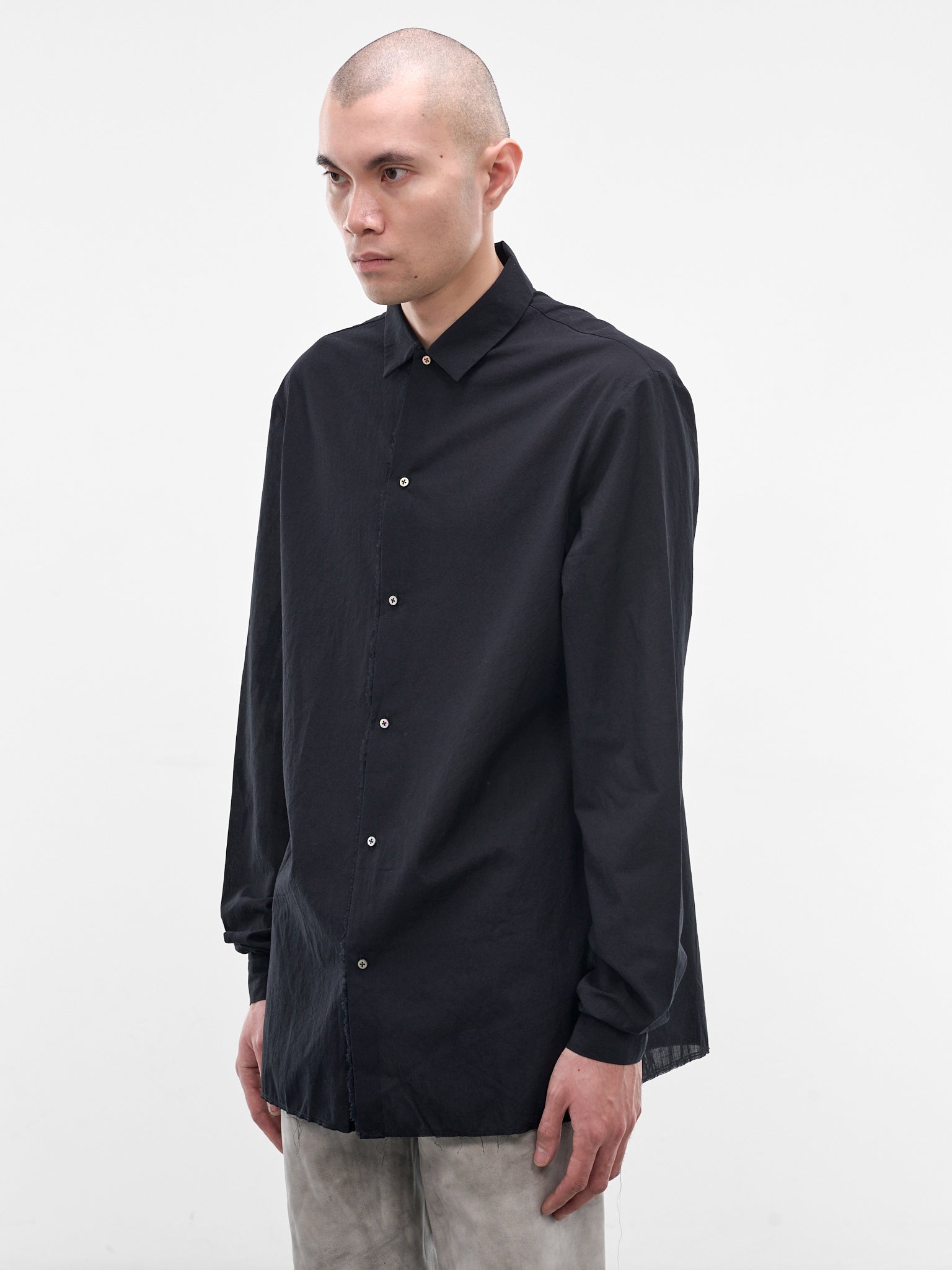 Black Cotton Button-Up Shirt (H222-CXL3-BLACK)