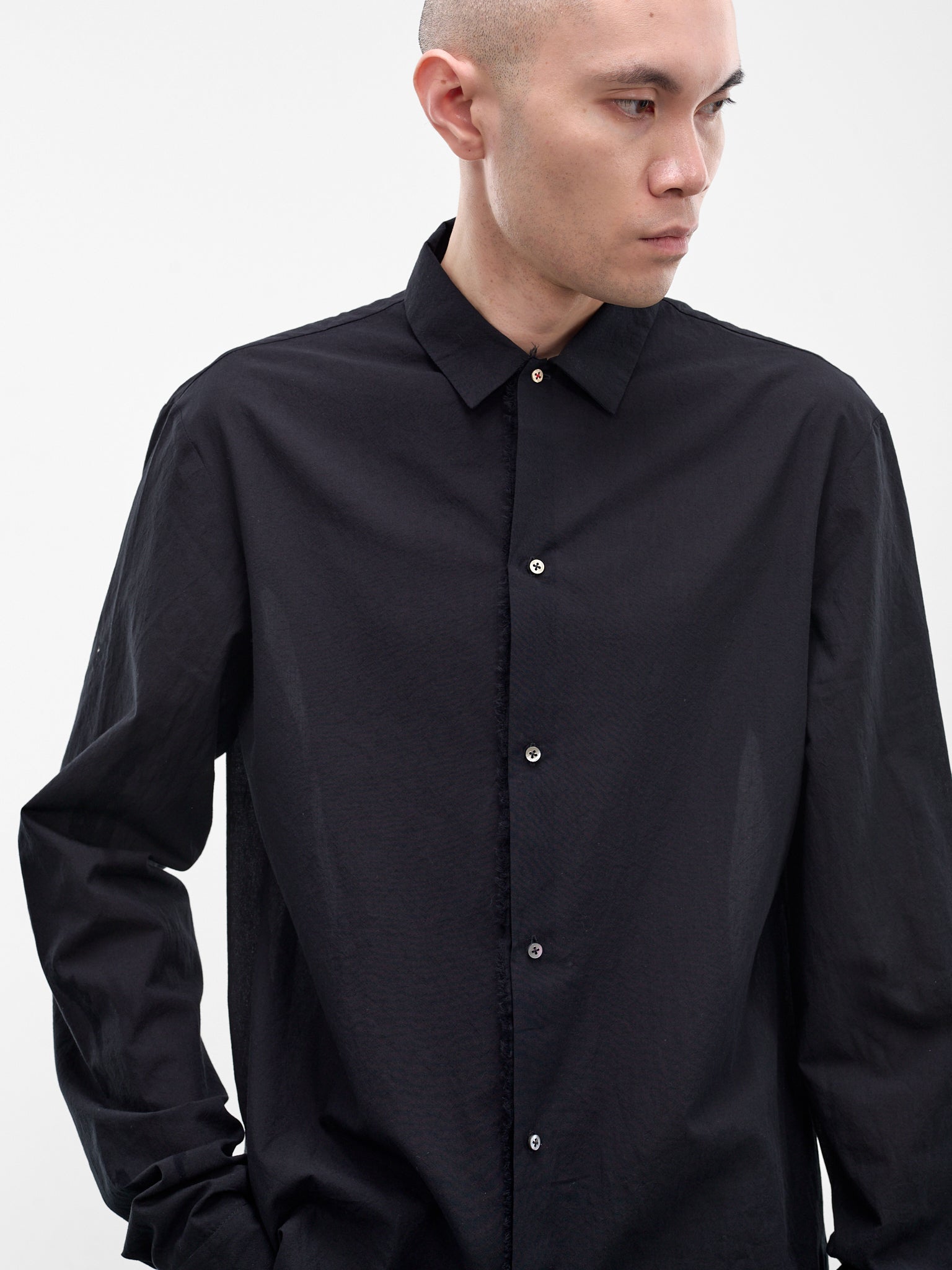 Black Cotton Button-Up Shirt (H222-CXL3-BLACK)