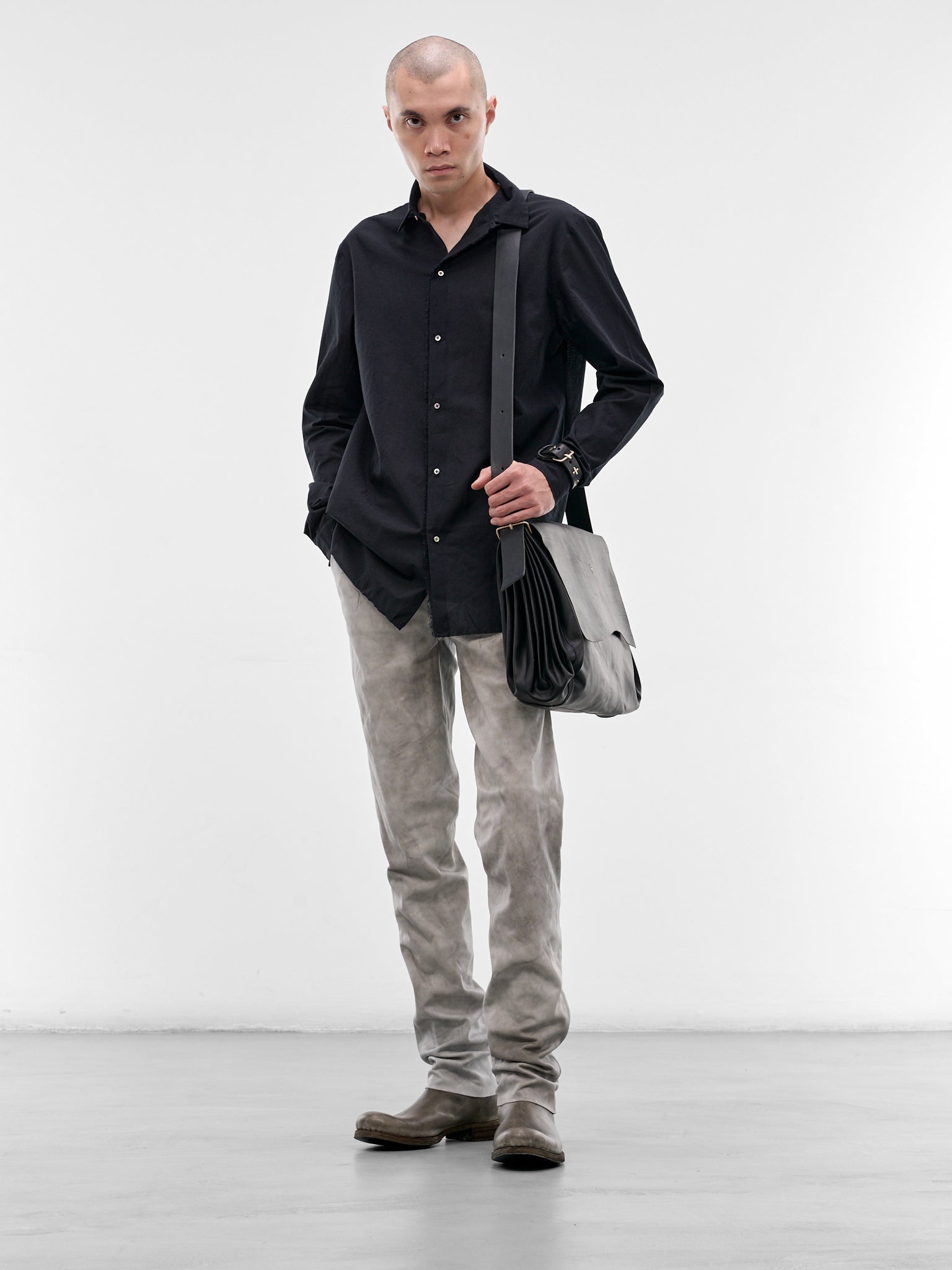 Black Cotton Button-Up Shirt (H222-CXL3-BLACK)