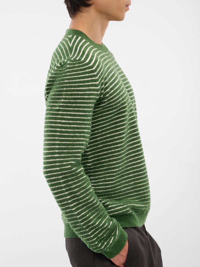 Green Wool-Alpaca Stripe Sweater (H526Y14KN2-ECRU-GREEN)