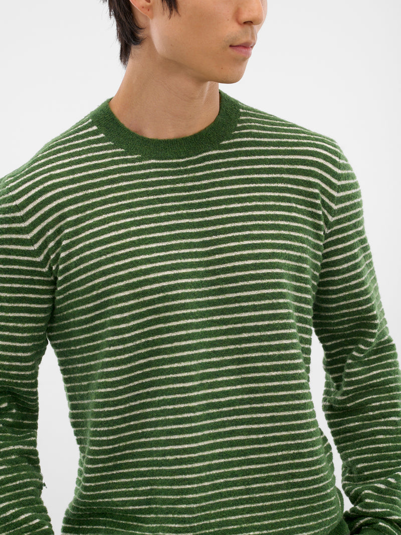 Green Wool-Alpaca Stripe Sweater (H526Y14KN2-ECRU-GREEN)