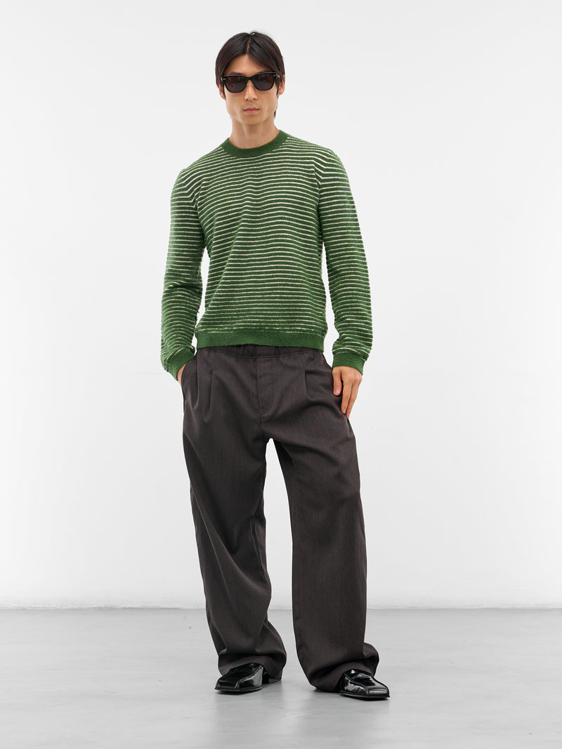 Green Wool-Alpaca Stripe Sweater (H526Y14KN2-ECRU-GREEN)