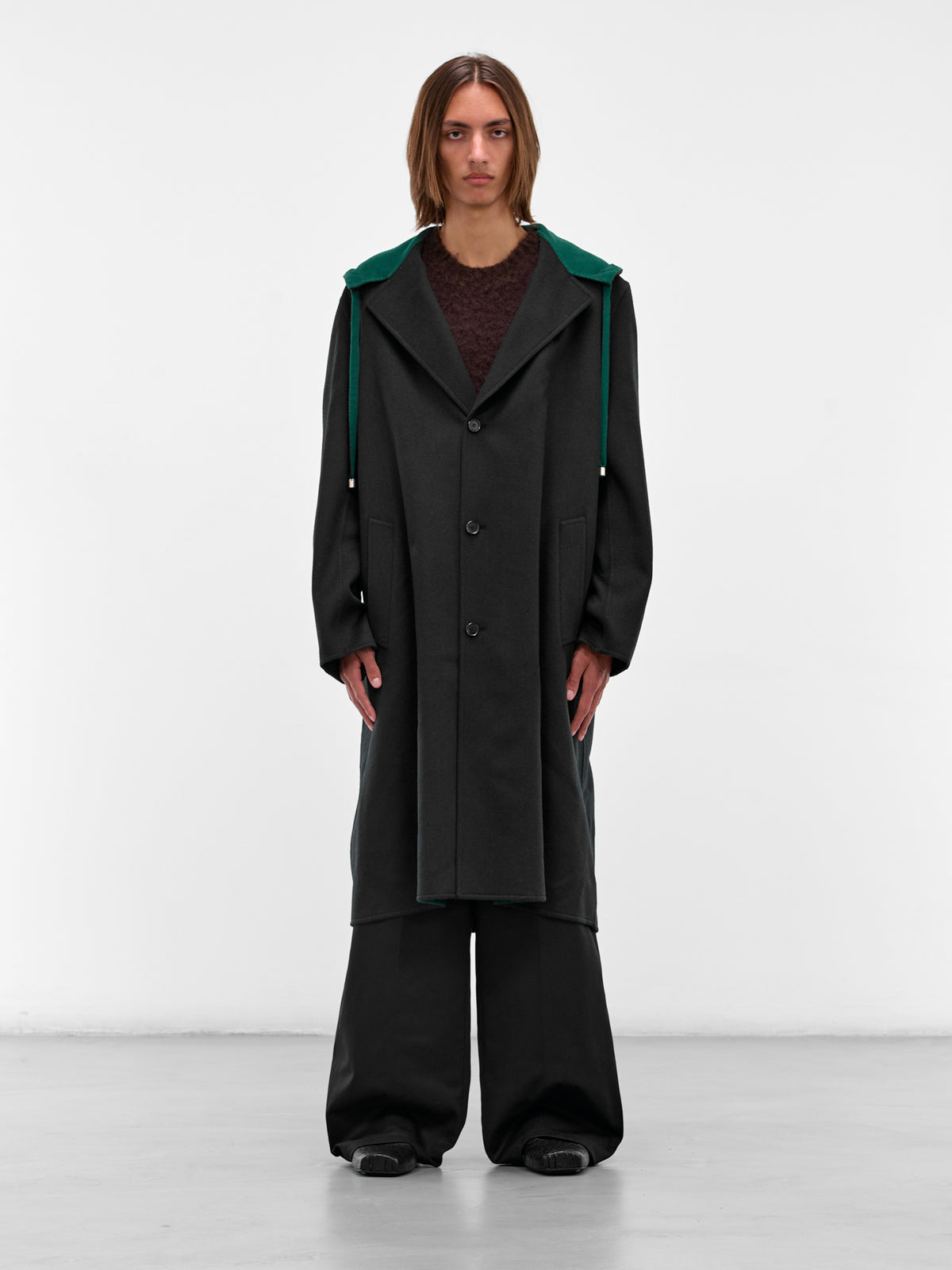 Black Wool Hooded Coat (H526Y01WD1-1104-BLACK-GREEN)