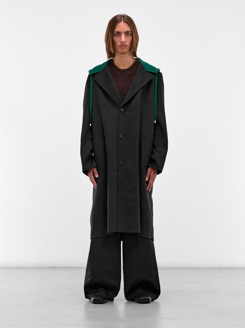 Black Wool Hooded Coat (H526Y01WD1-1104-BLACK-GREEN)