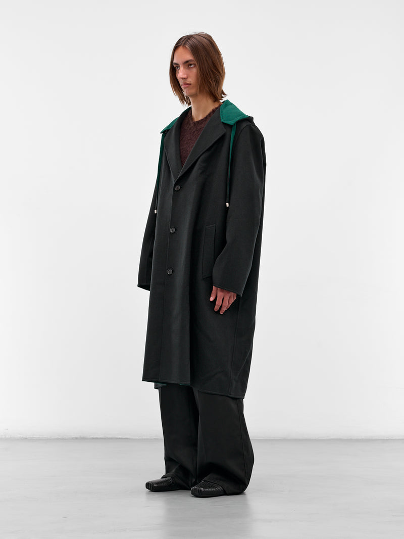Black Wool Hooded Coat (H526Y01WD1-1104-BLACK-GREEN)