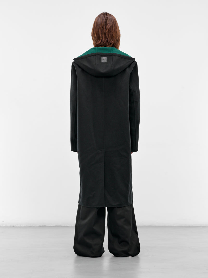 Black Wool Hooded Coat (H526Y01WD1-1104-BLACK-GREEN)
