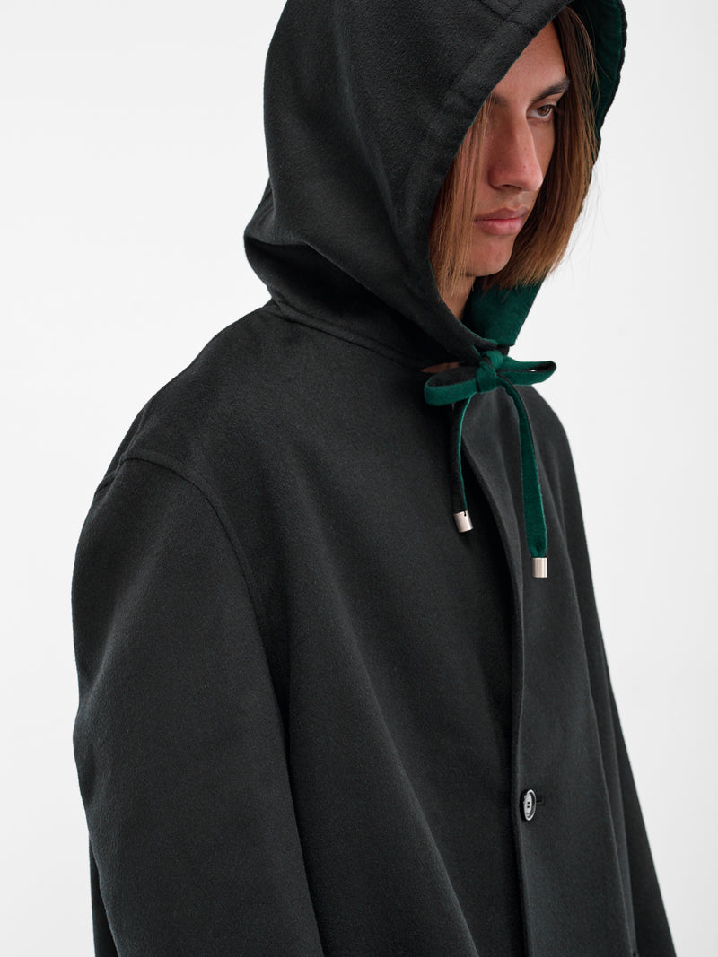 Black Wool Hooded Coat (H526Y01WD1-1104-BLACK-GREEN)