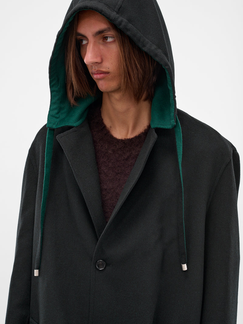 Black Wool Hooded Coat (H526Y01WD1-1104-BLACK-GREEN)