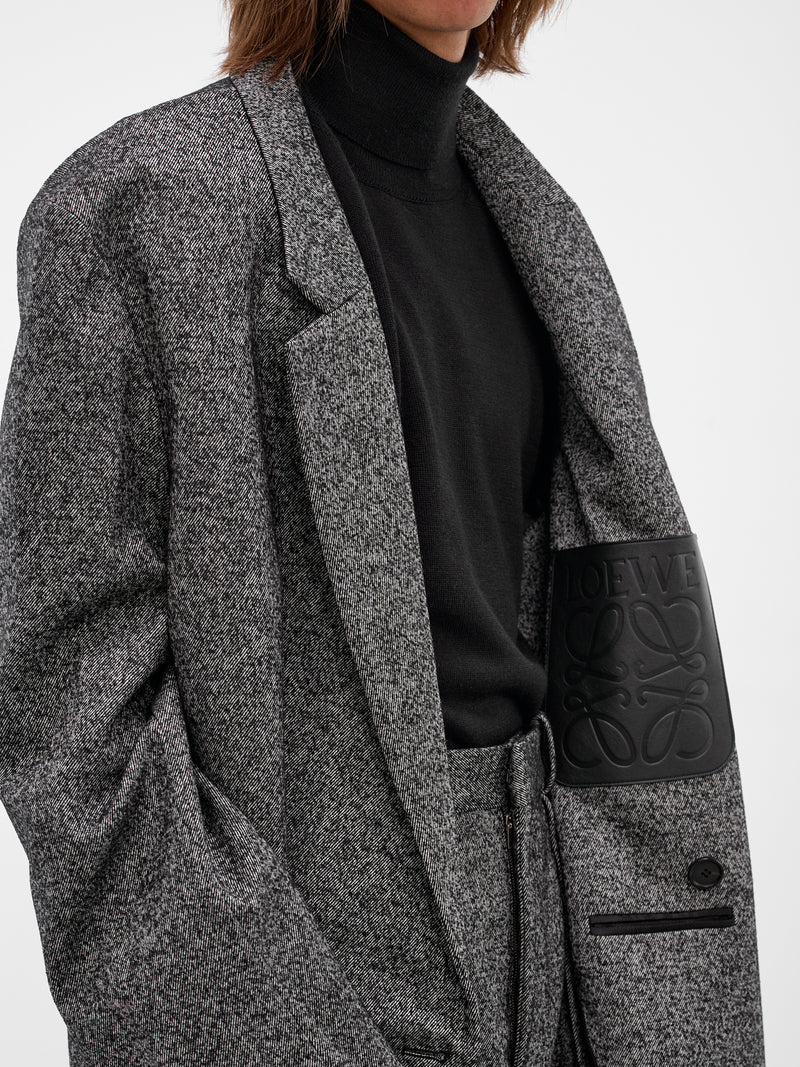 Gray Twill Double-Breasted Coat (H526Y01WD6-1102-BLAK-WHITE)