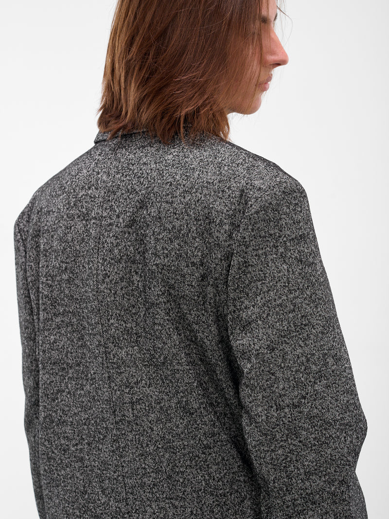 Gray Twill Double-Breasted Coat (H526Y01WD6-1102-BLAK-WHITE)