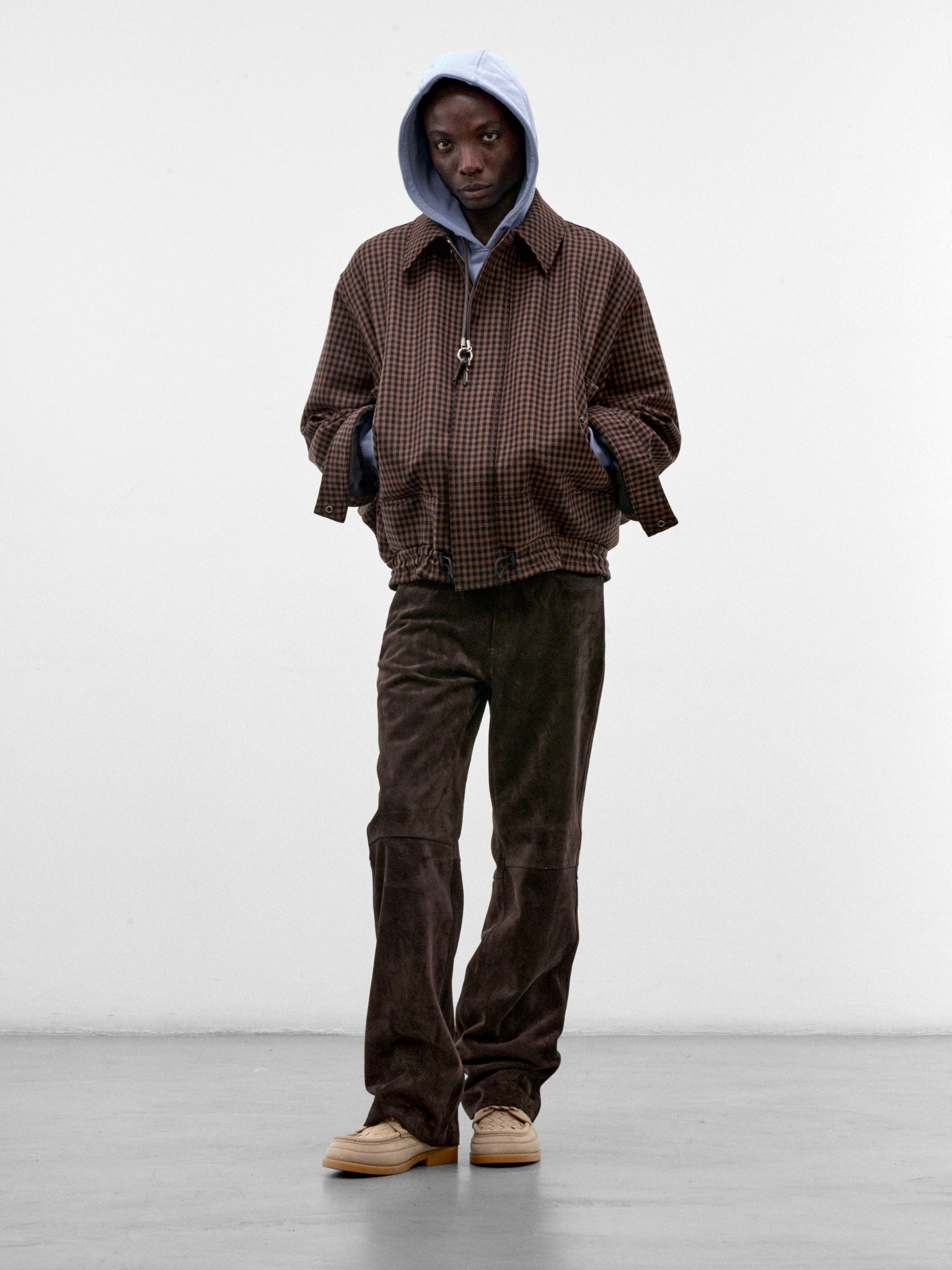 Brown Wool Checked Zip Jacket (H526Y02WGO-BROWN-BLACK)