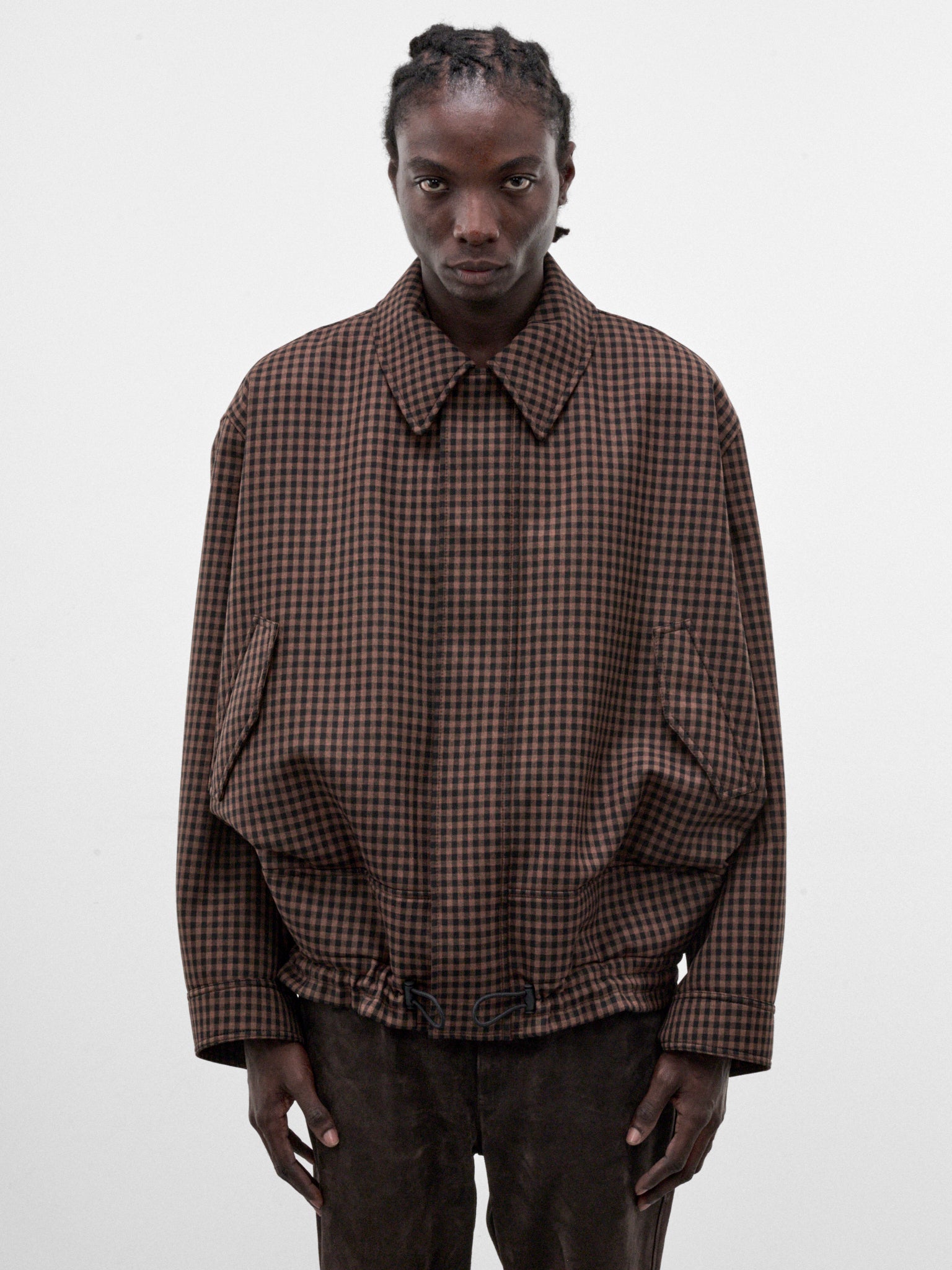 Brown Wool Checked Zip Jacket (H526Y02WGO-BROWN-BLACK)