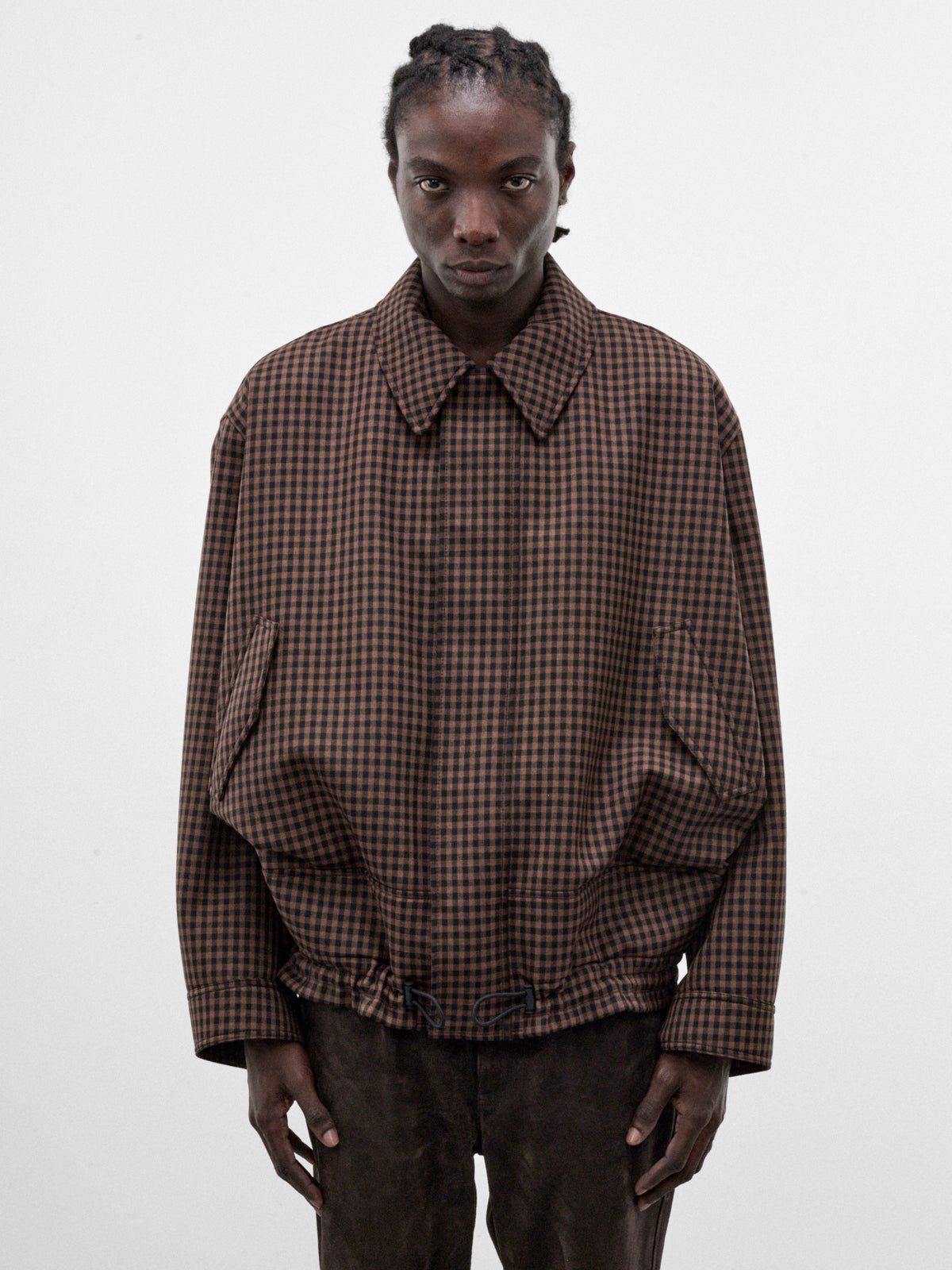 Brown Wool Checked Zip Jacket (H526Y02WGO-BROWN-BLACK)