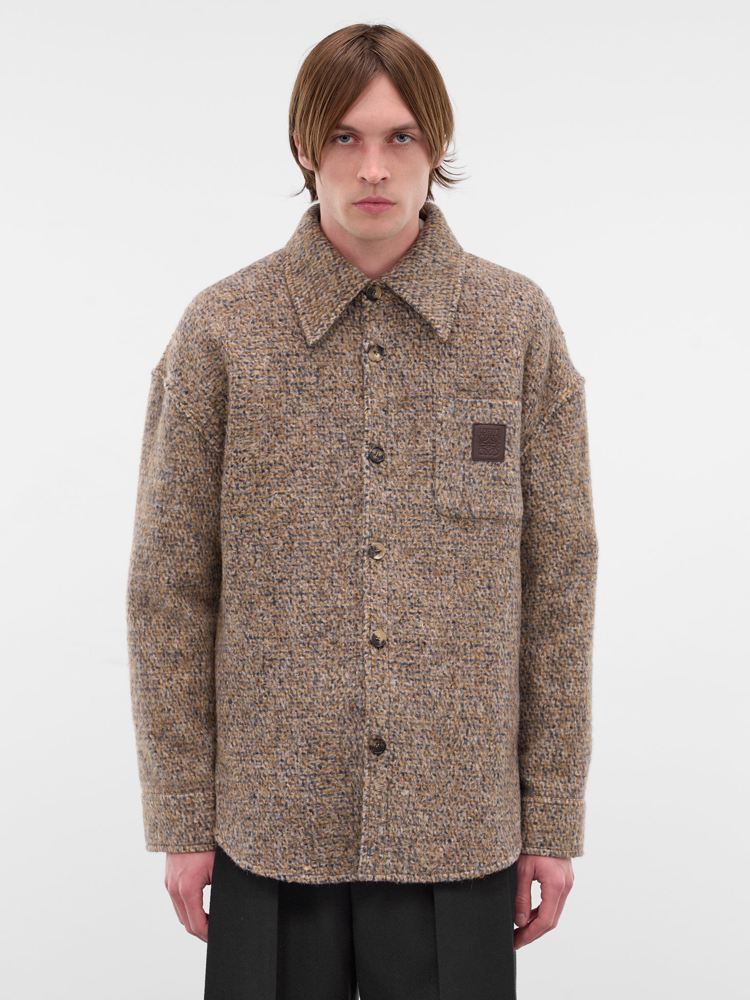 Beige Wool-Alpaca Check Overshirt (H526Y02X55-BEIGE-BLUE-MELANGE)