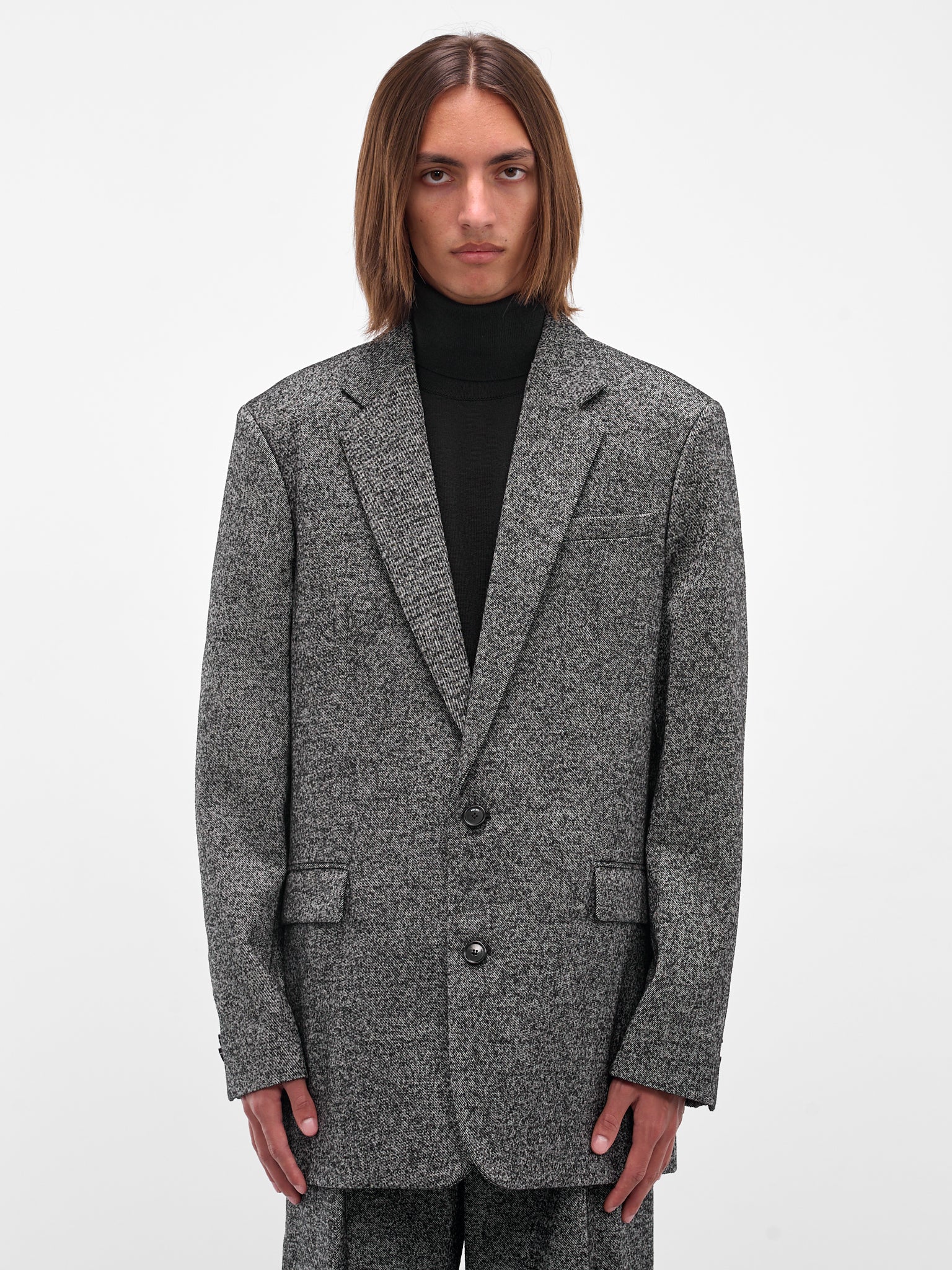 Gray Twill Oversized Blazer (H526Y03WC1-1102-BLACK-WHITE)