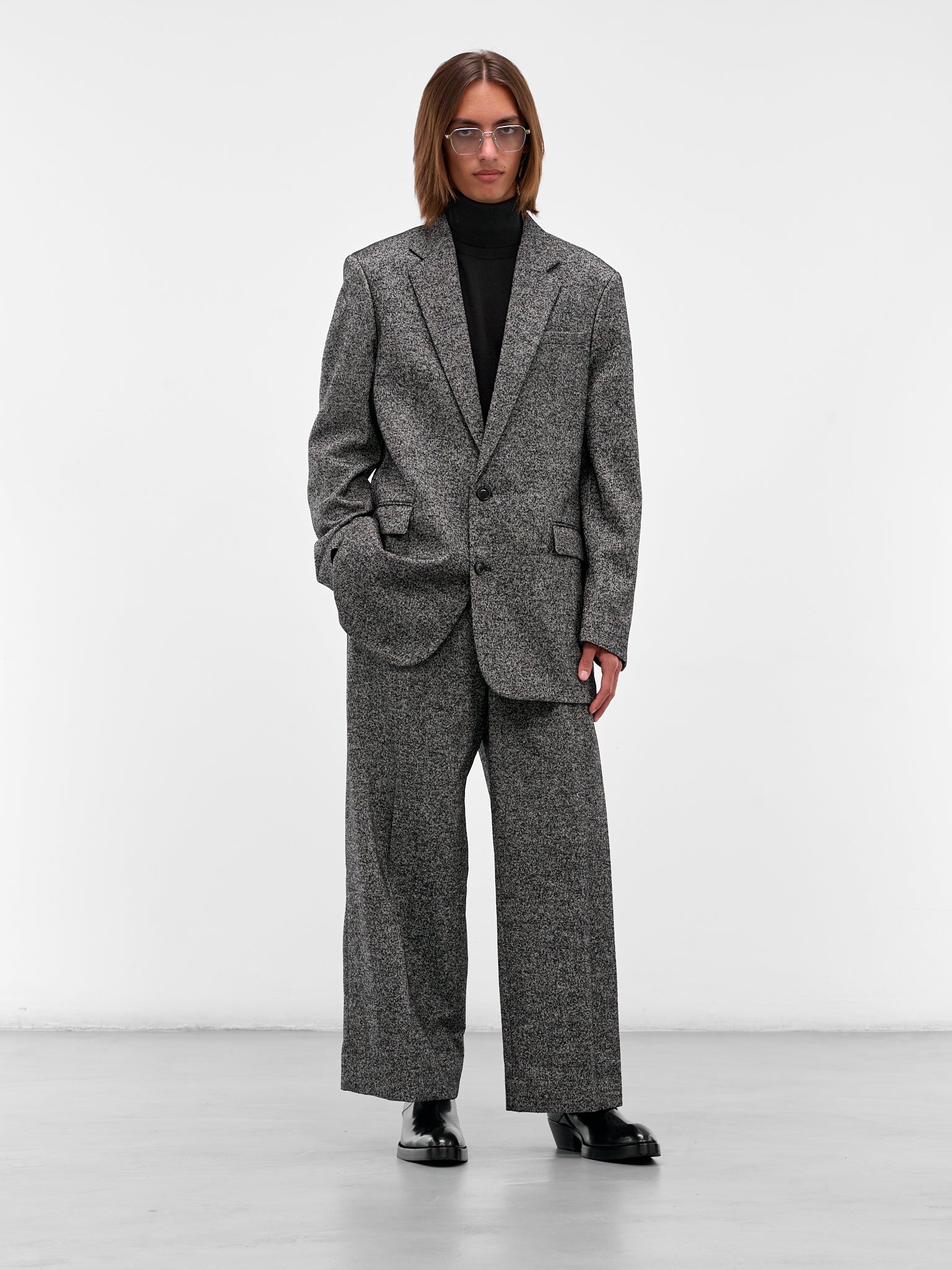 Gray Twill Wide Leg Trousers (H526Y04WH2-1440-GREY-MELANGE)