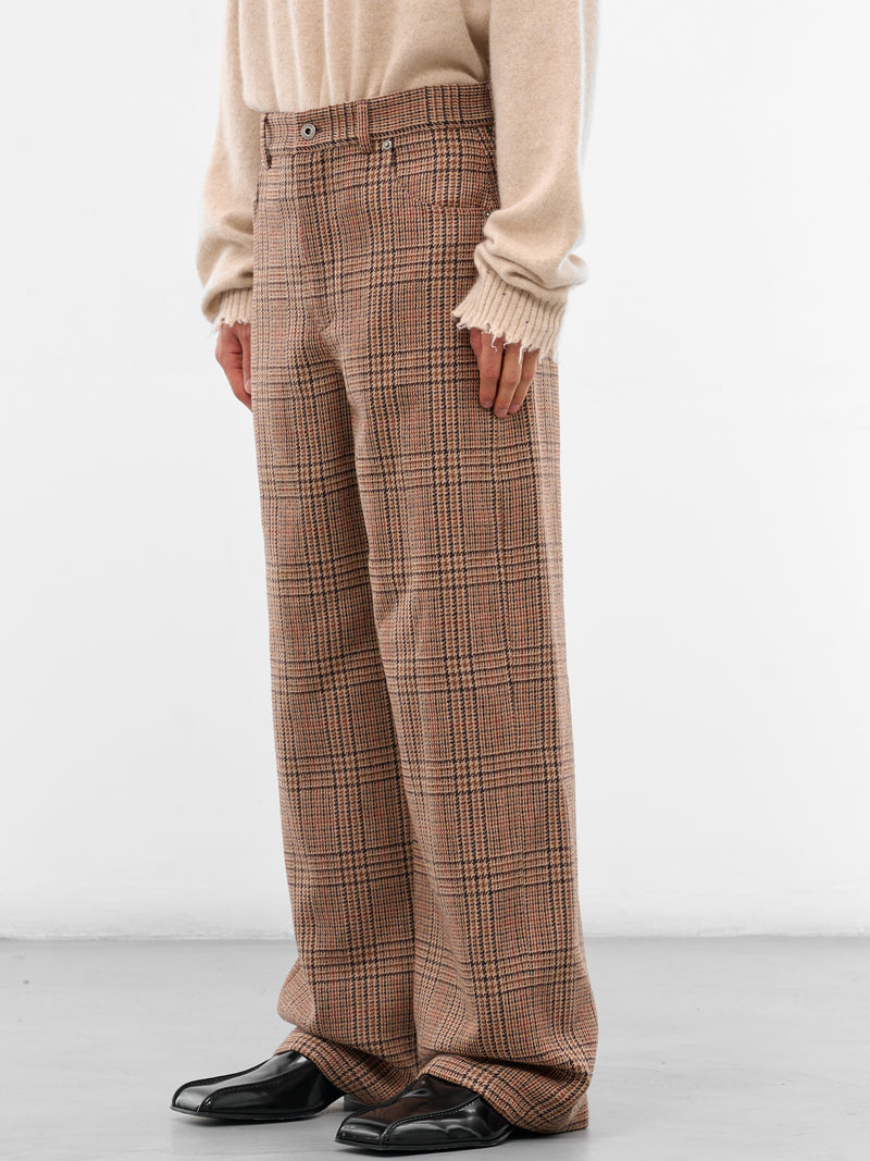Beige Herringbone Check Wool Trousers (H526Y04WIG-BEIGE-MULTI)