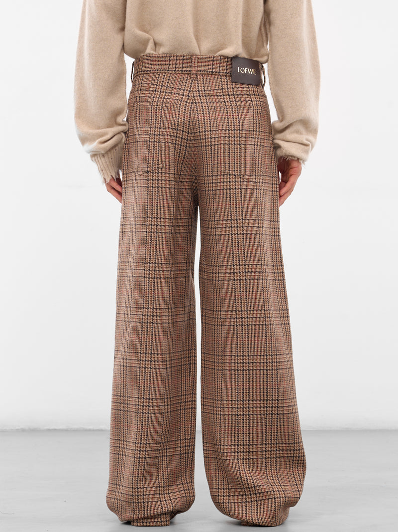 Beige Herringbone Check Wool Trousers (H526Y04WIG-BEIGE-MULTI)