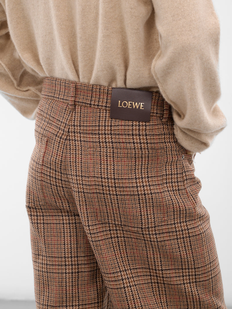 Beige Herringbone Check Wool Trousers (H526Y04WIG-BEIGE-MULTI)