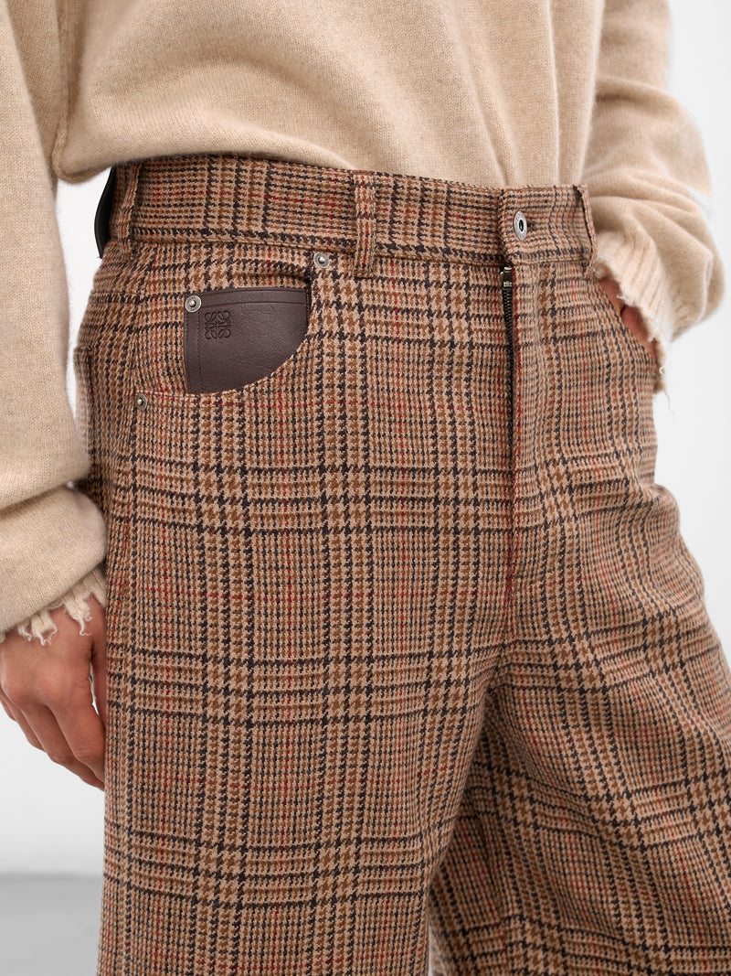 Beige Herringbone Check Wool Trousers (H526Y04WIG-BEIGE-MULTI)