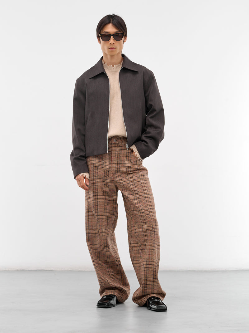 Beige Herringbone Check Wool Trousers (H526Y04WIG-BEIGE-MULTI)
