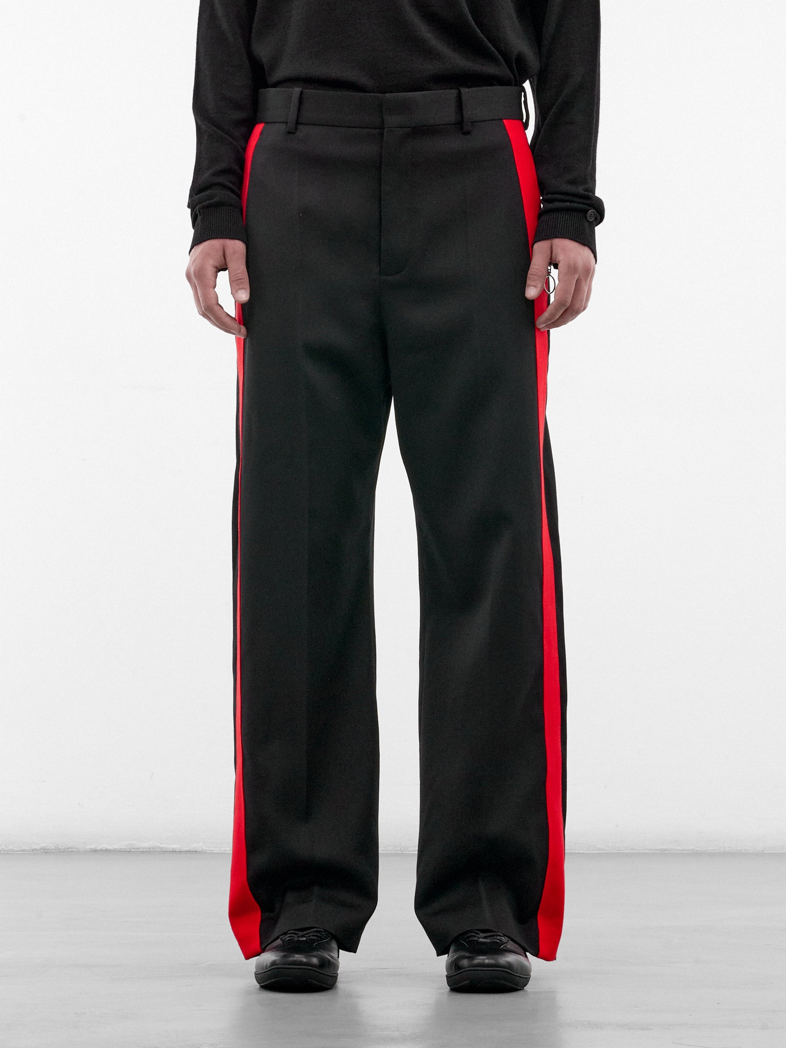Black Wool Stripe Trousers (H526Y04WJP-BLACK-RED)