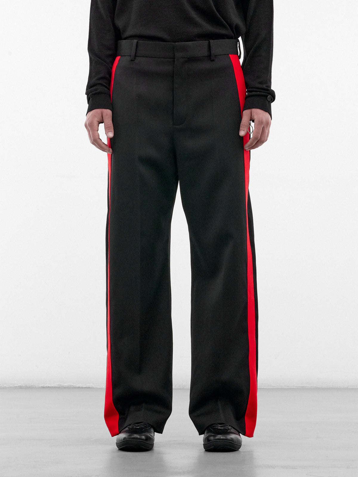 Black Wool Stripe Trousers (H526Y04WJP-BLACK-RED)