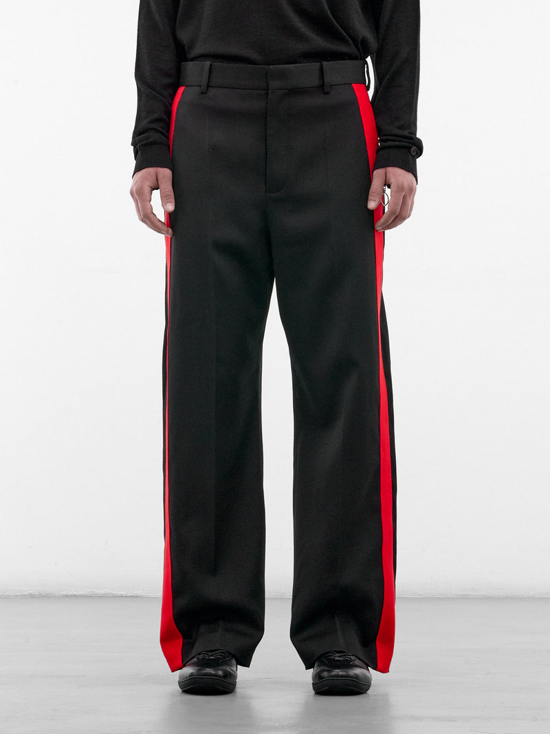 Black Wool Stripe Trousers (H526Y04WJP-BLACK-RED)