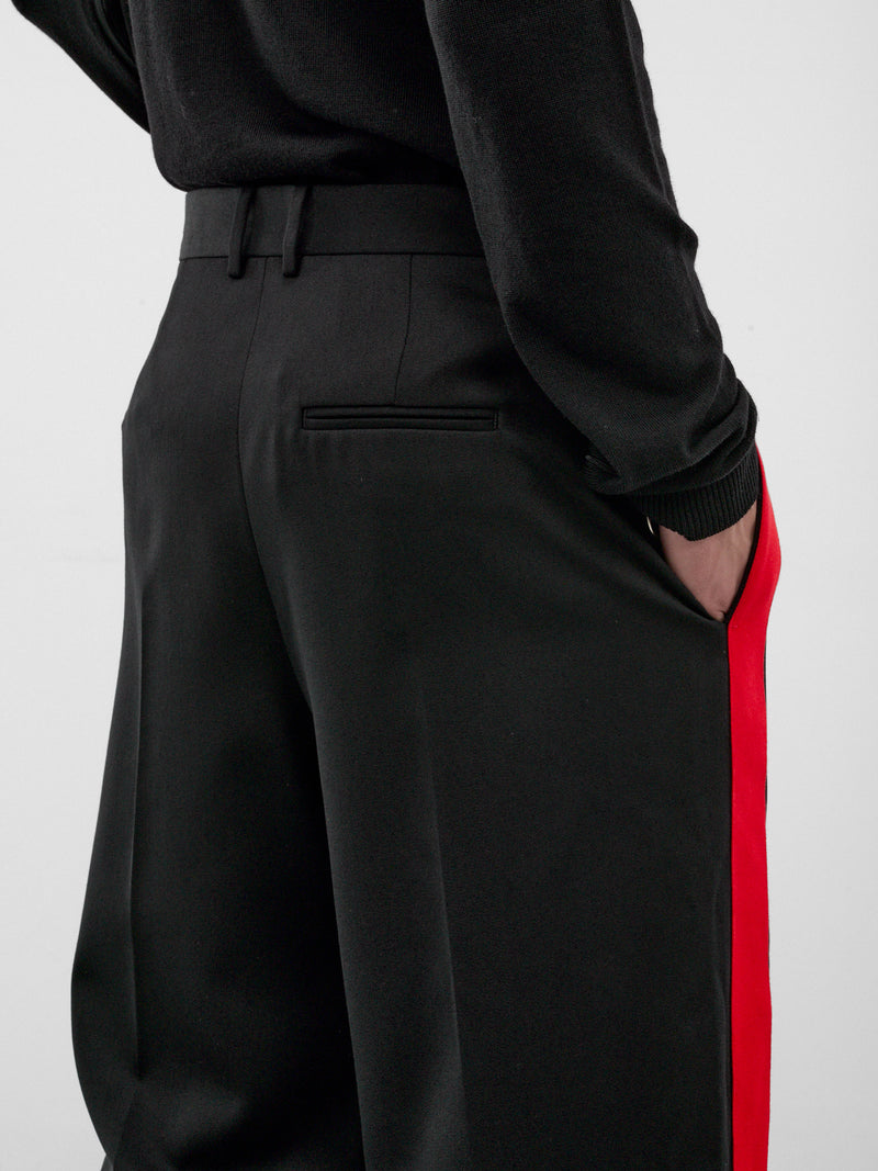 Black Wool Stripe Trousers (H526Y04WJP-BLACK-RED)