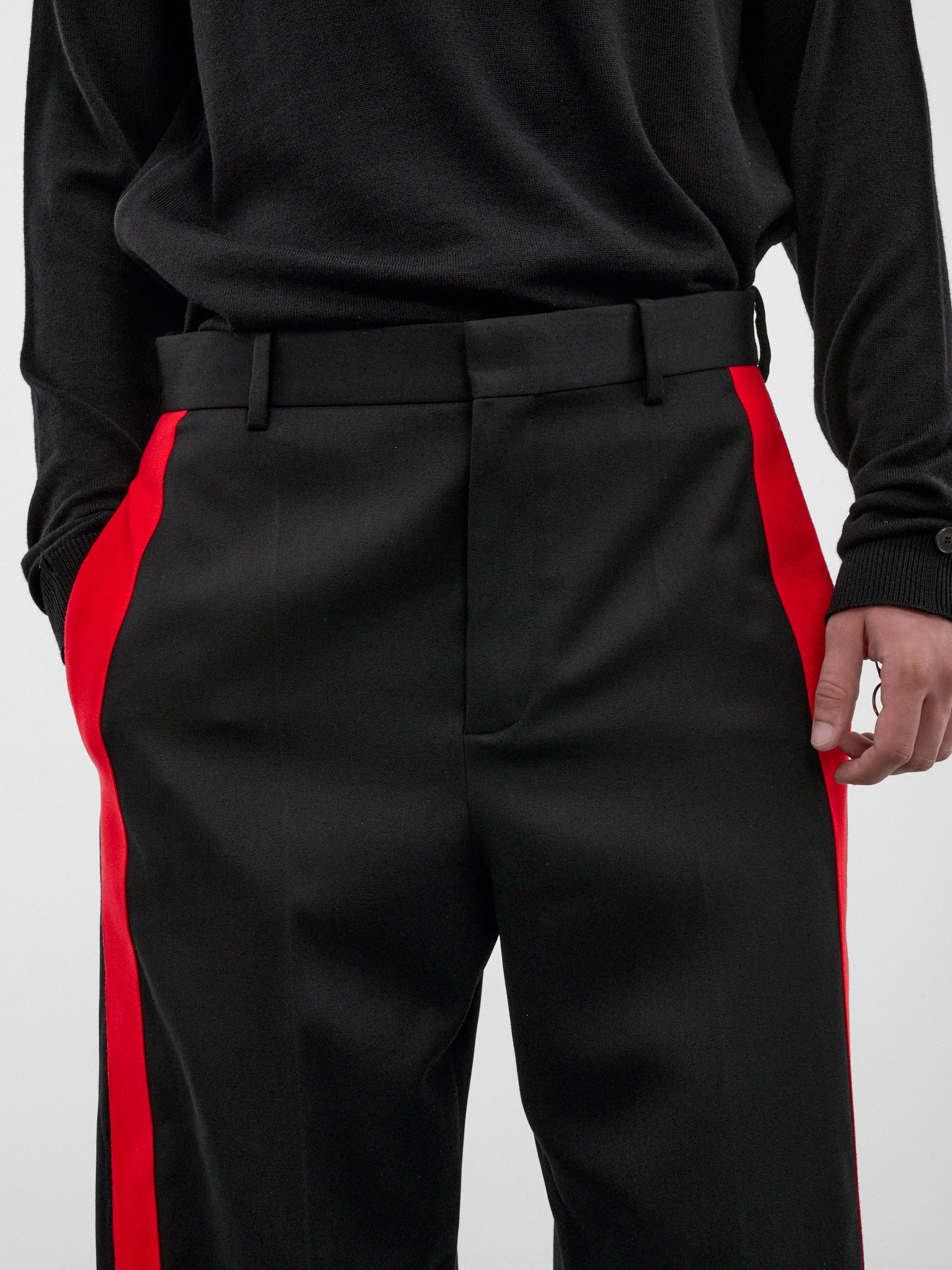 Black Wool Stripe Trousers (H526Y04WJP-BLACK-RED)