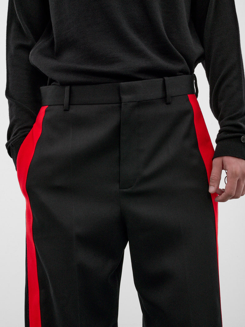 Black Wool Stripe Trousers (H526Y04WJP-BLACK-RED)