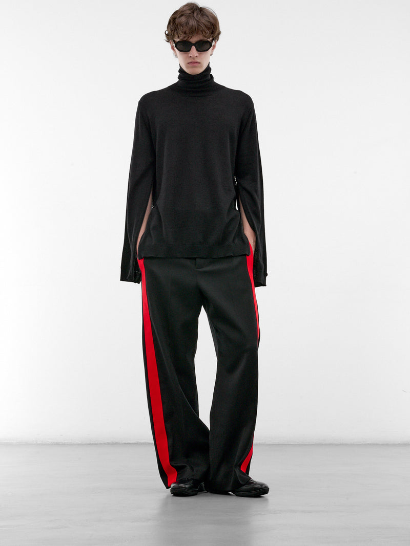 Black Wool Stripe Trousers (H526Y04WJP-BLACK-RED)