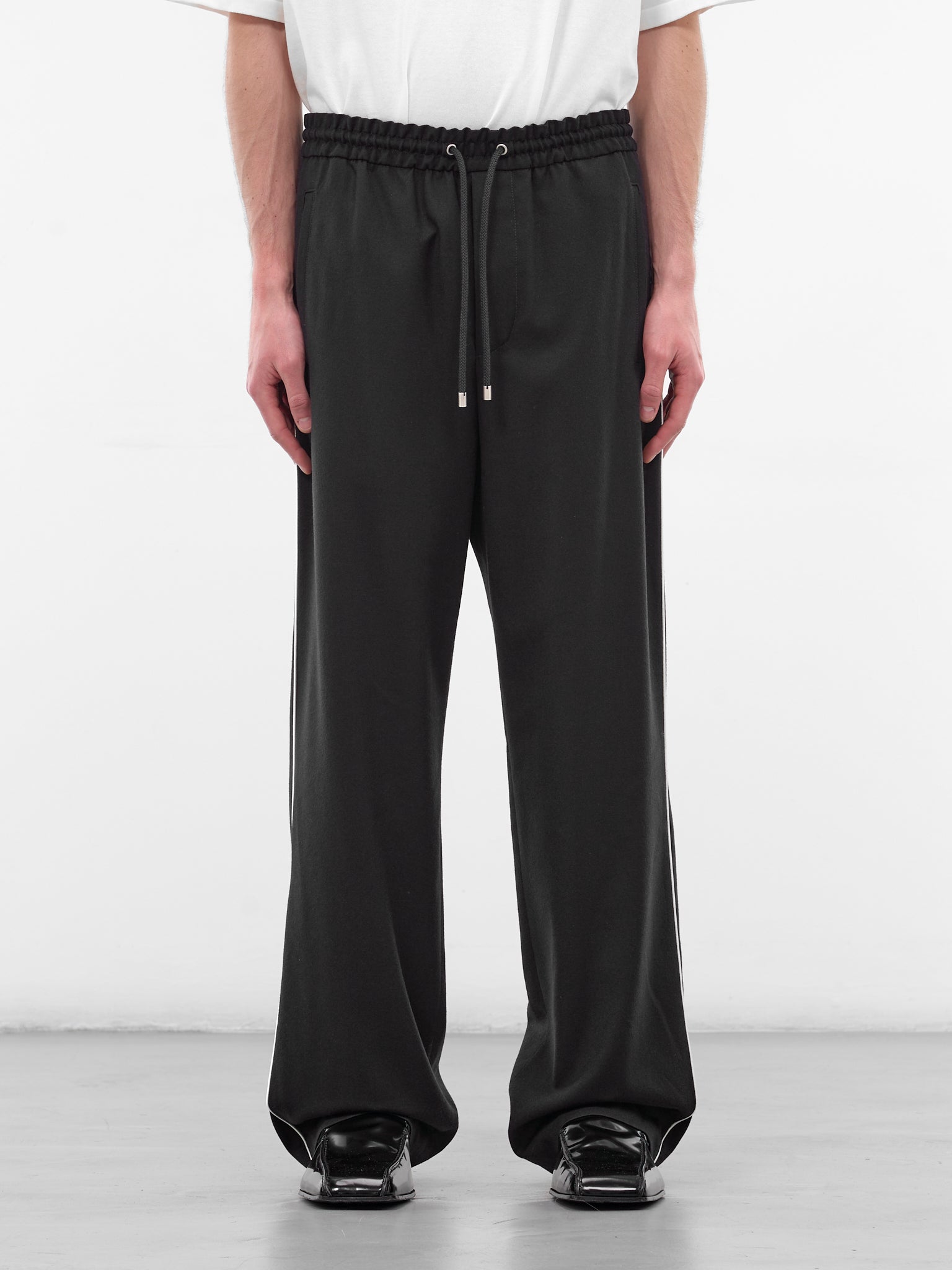 Navy Elasticated Wool Flannel Sweatpants (H526Y04X62-NAVY-BLUE)